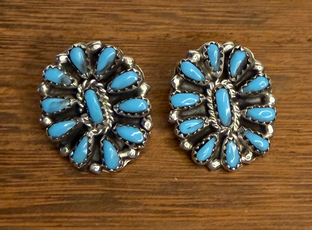 Navajo Handmade Kingman Turquoise Earrings by Milton James