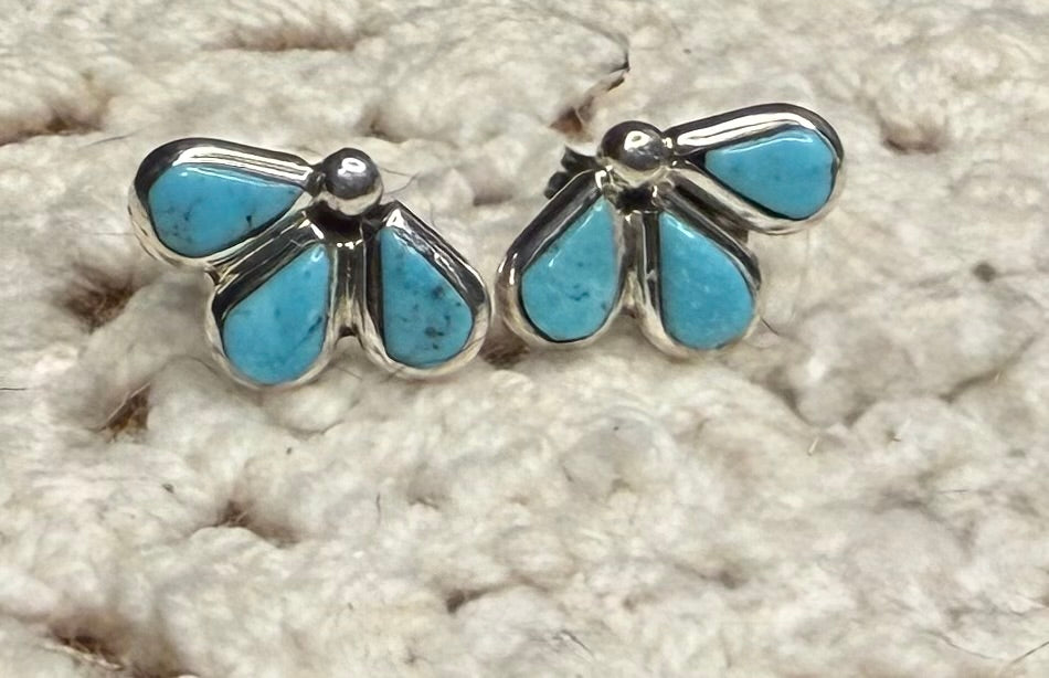 Zuni Made Small Turquoise Half Cluster Earrings By Gilbert Weebothee