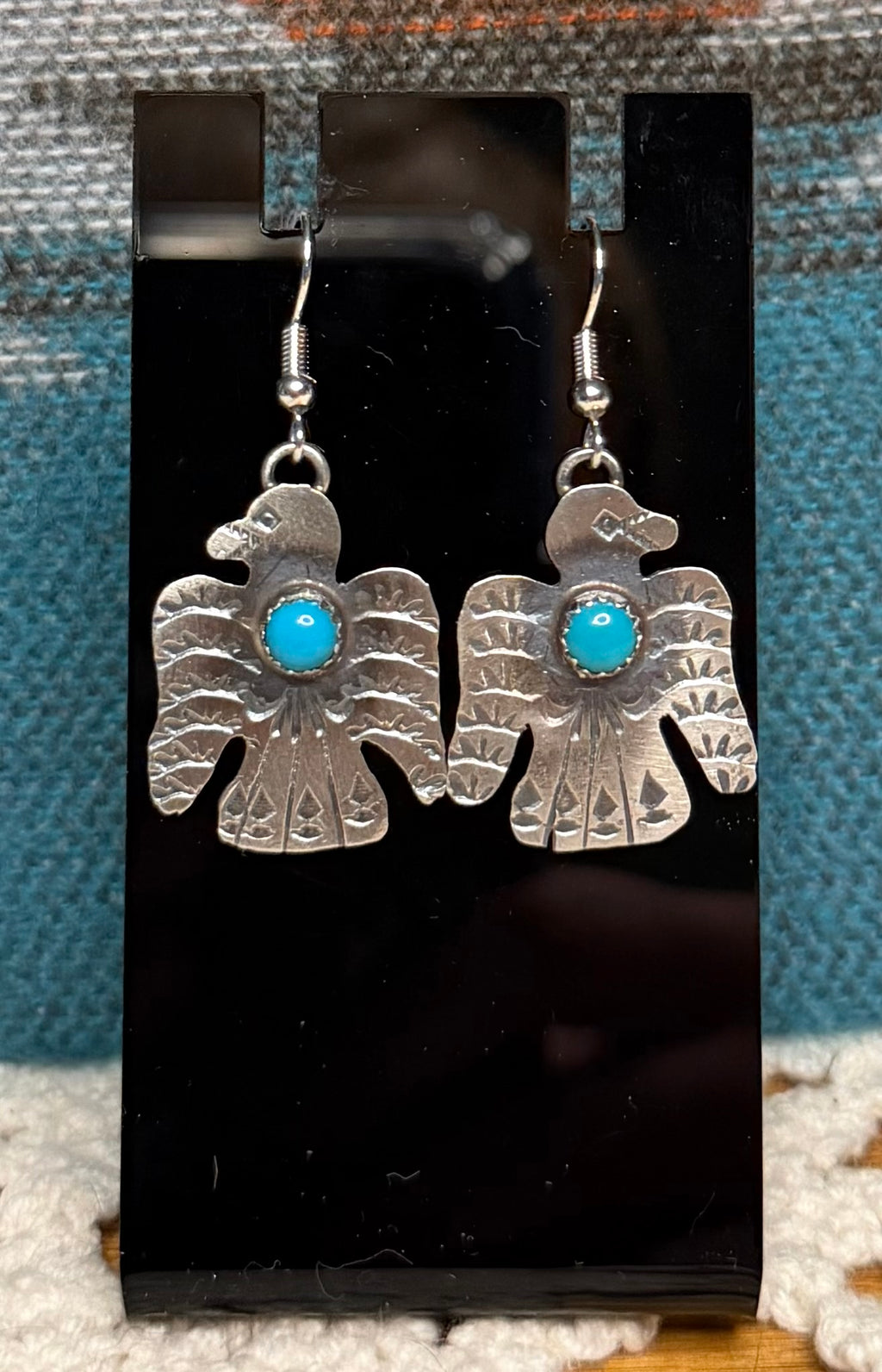 Navajo Handmade Kingman Turquoise Eagle Earrings by Gabriella Yazzie