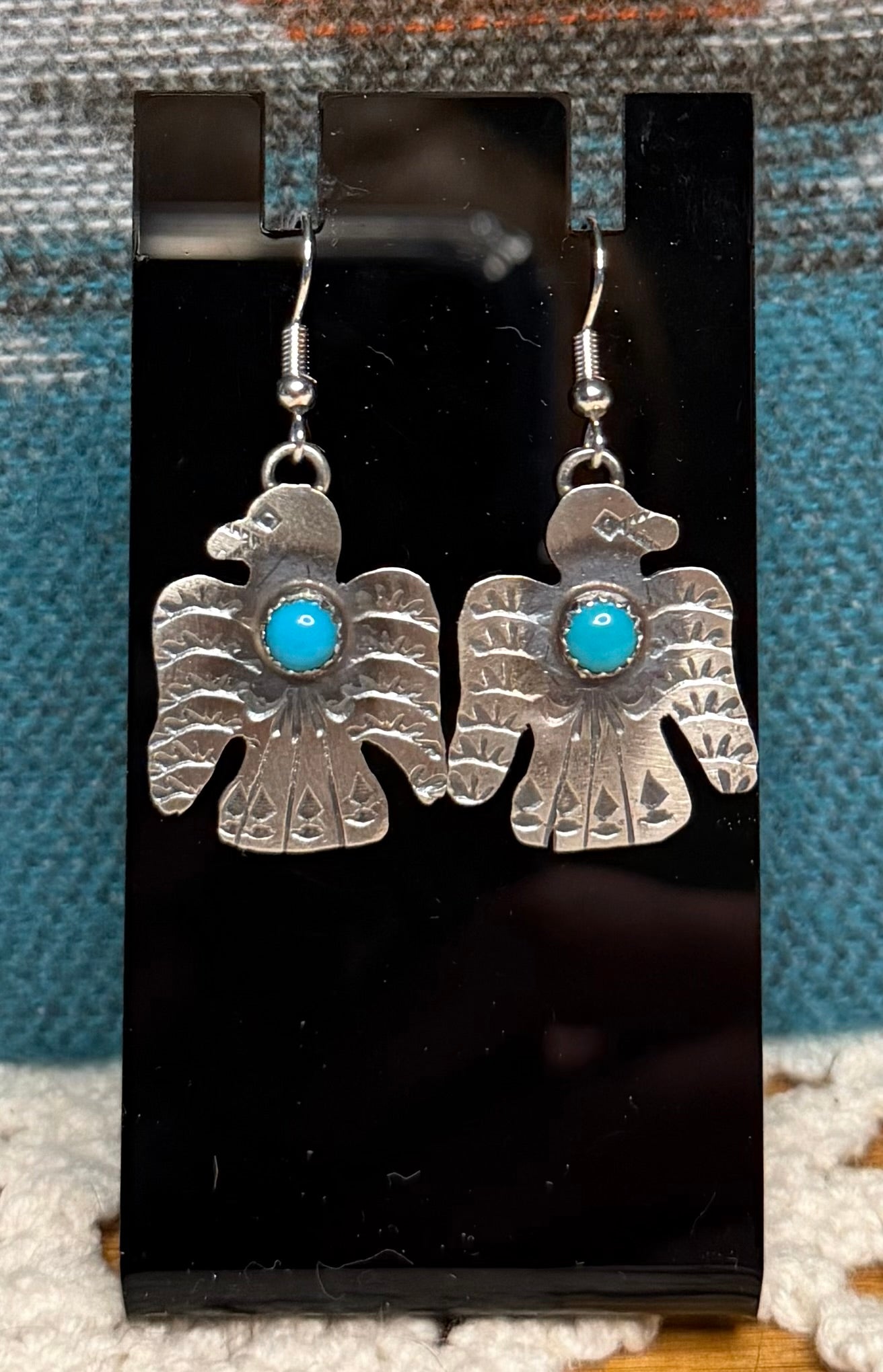 Navajo Handmade Kingman Turquoise Eagle Earrings by Gabriella Yazzie