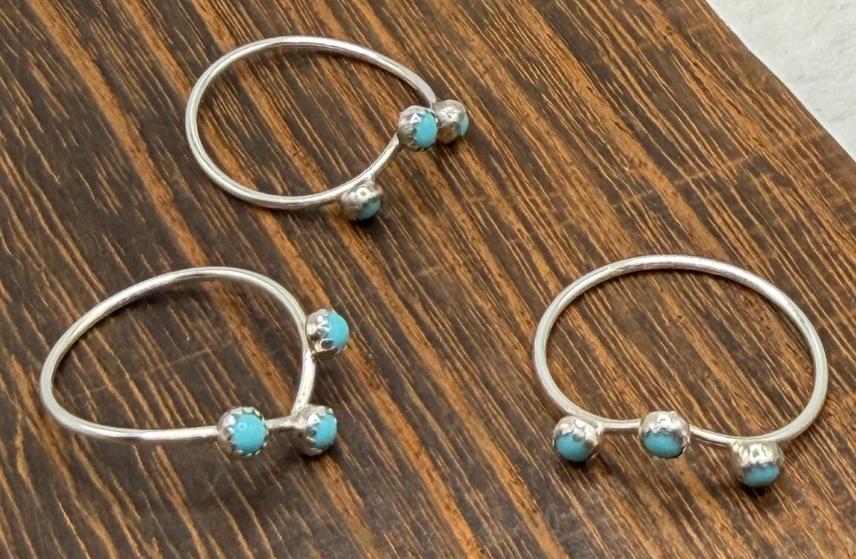 Navajo Handmade 3mm Turquoise V RIngs by Dorthy Yazzie