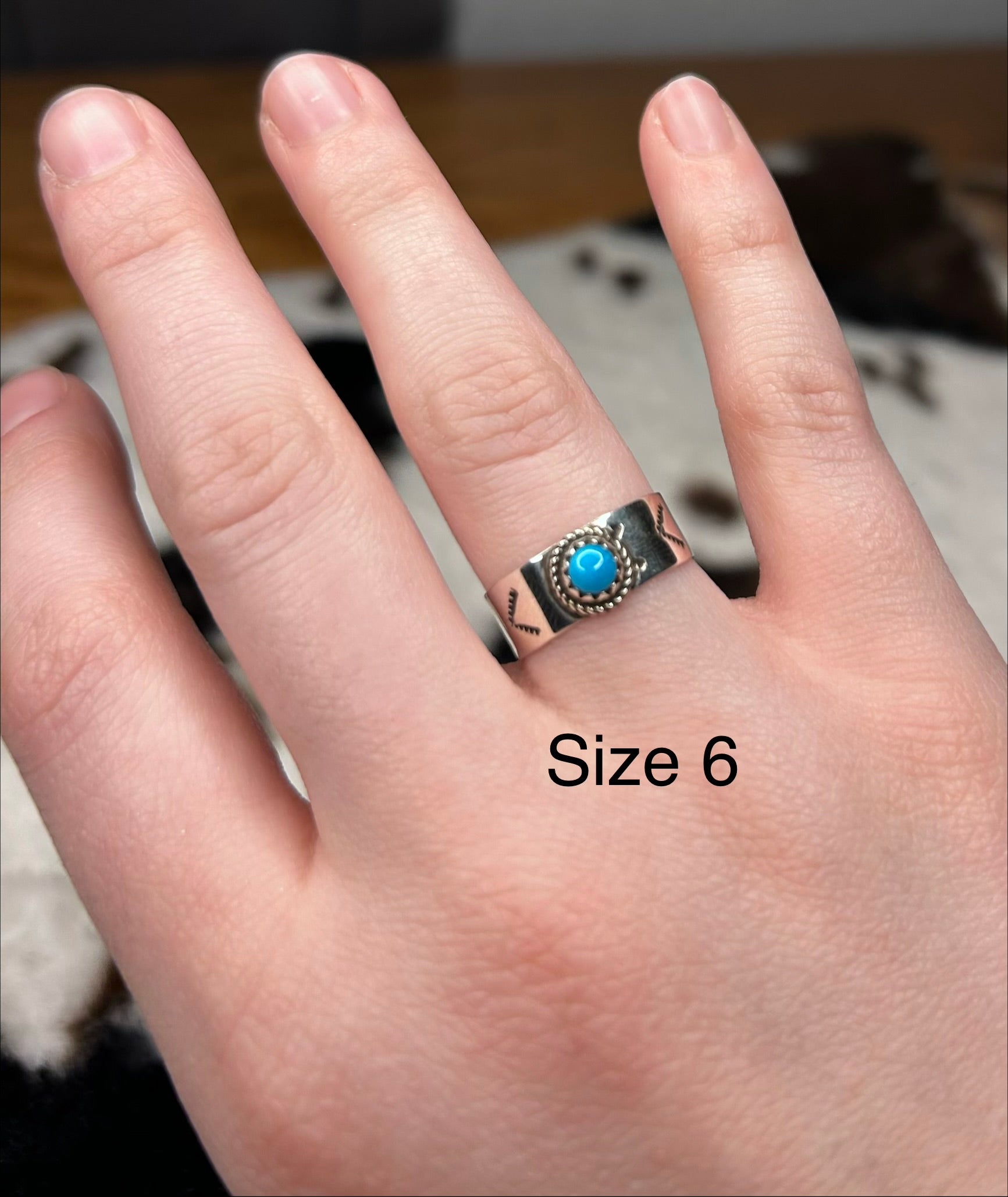 Navajo Handmade Turquoise Band Ring by Alice Johnson