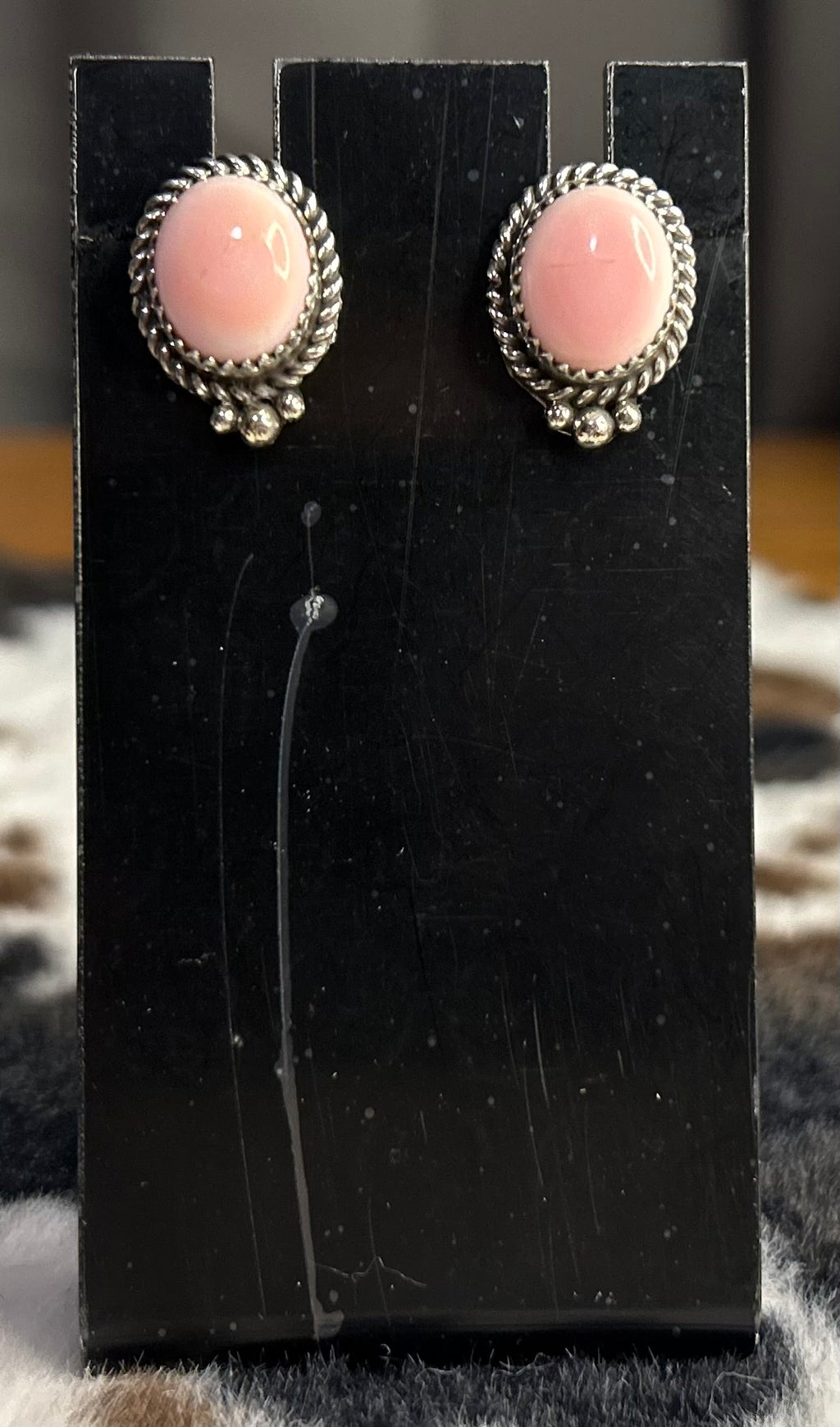 Navajo Handmade Pink Conch Stud Earrings by Priscilla Smith
