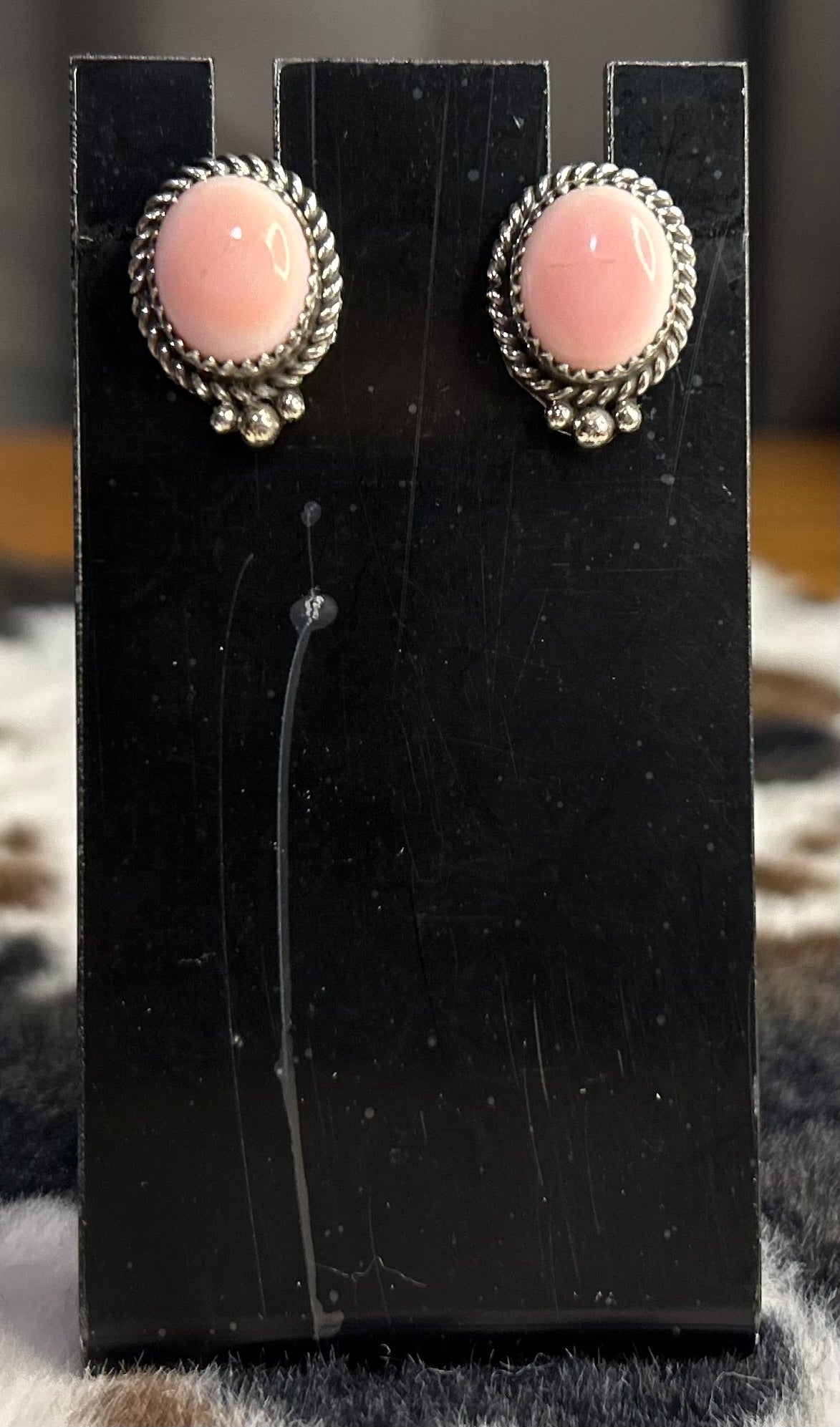 Navajo Handmade Pink Conch Stud Earrings by Priscilla Smith