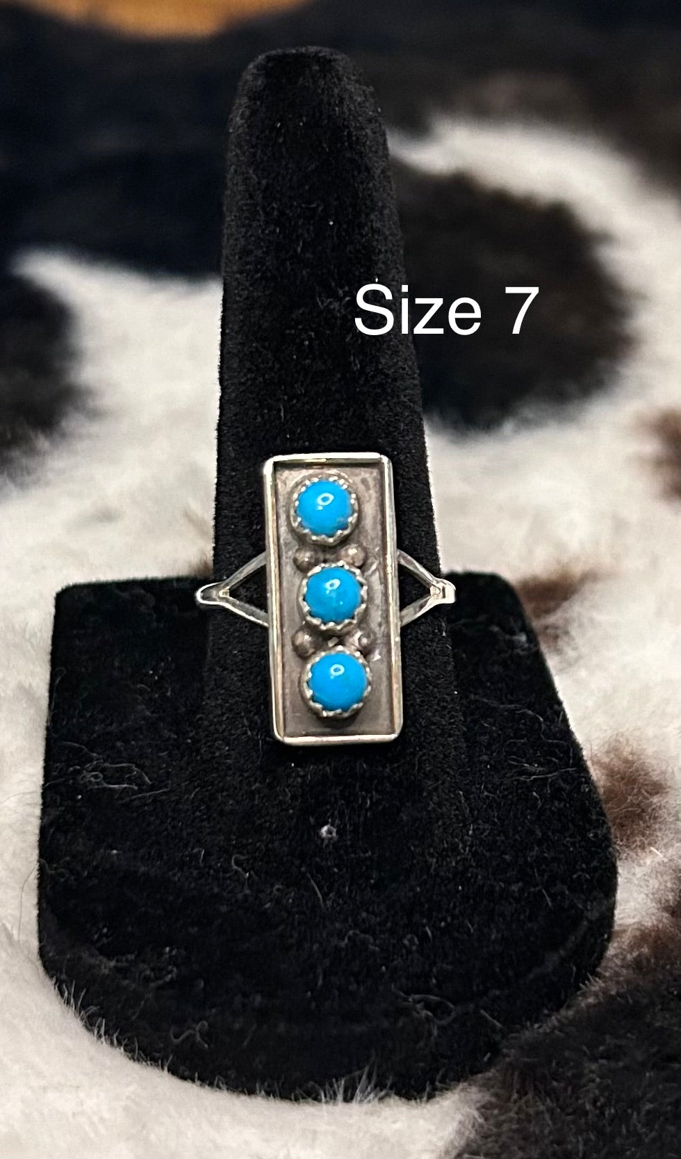 Navajo Handmade Kingman 3 stone turquoise ring by Theresa Kinsel