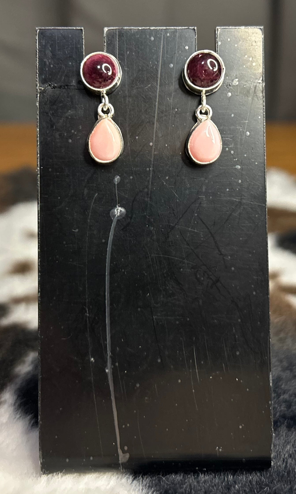 Native Made Pink Conch and Purple Spiny Oyster Shell Stud Earrings by Angelica Mexicano