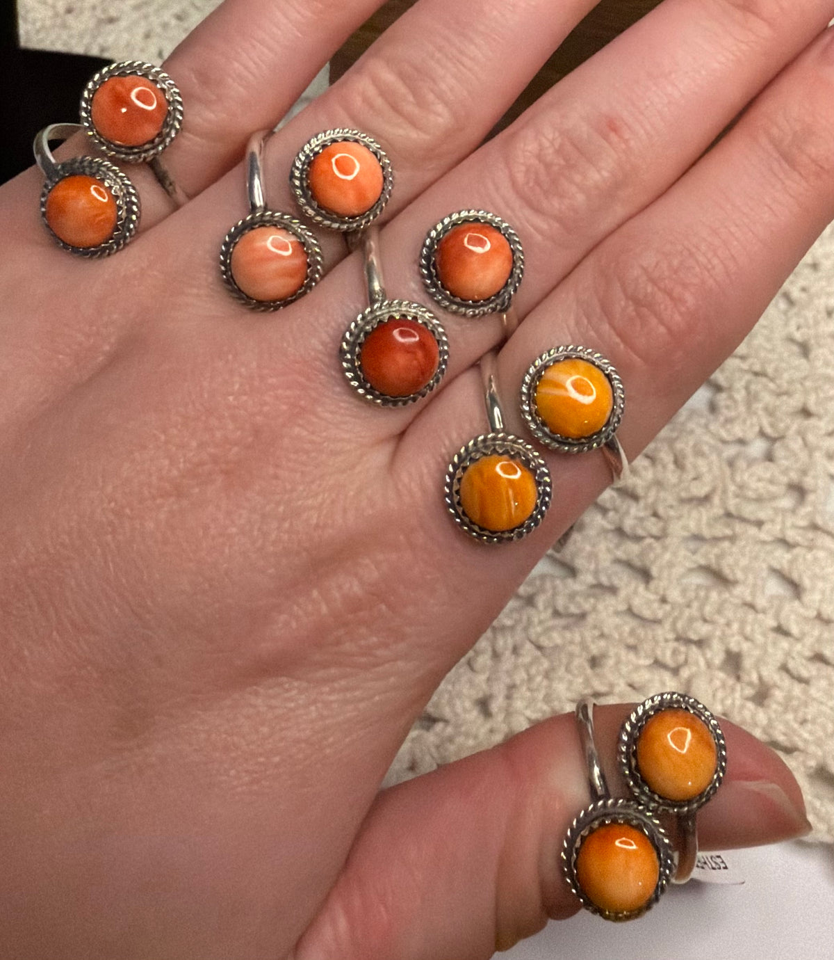 Navajo Made Spiny Oyster Shell Adjustable Rings by Esther White