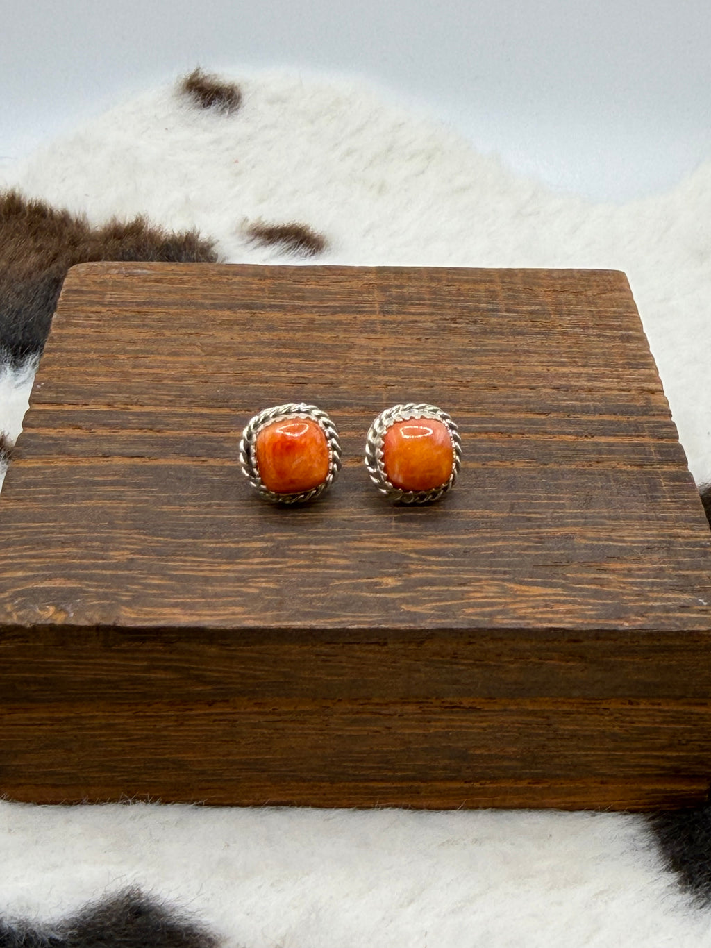 Navajo Made Orange Spiny Oyster Shell Studs by Annabelle Lantana