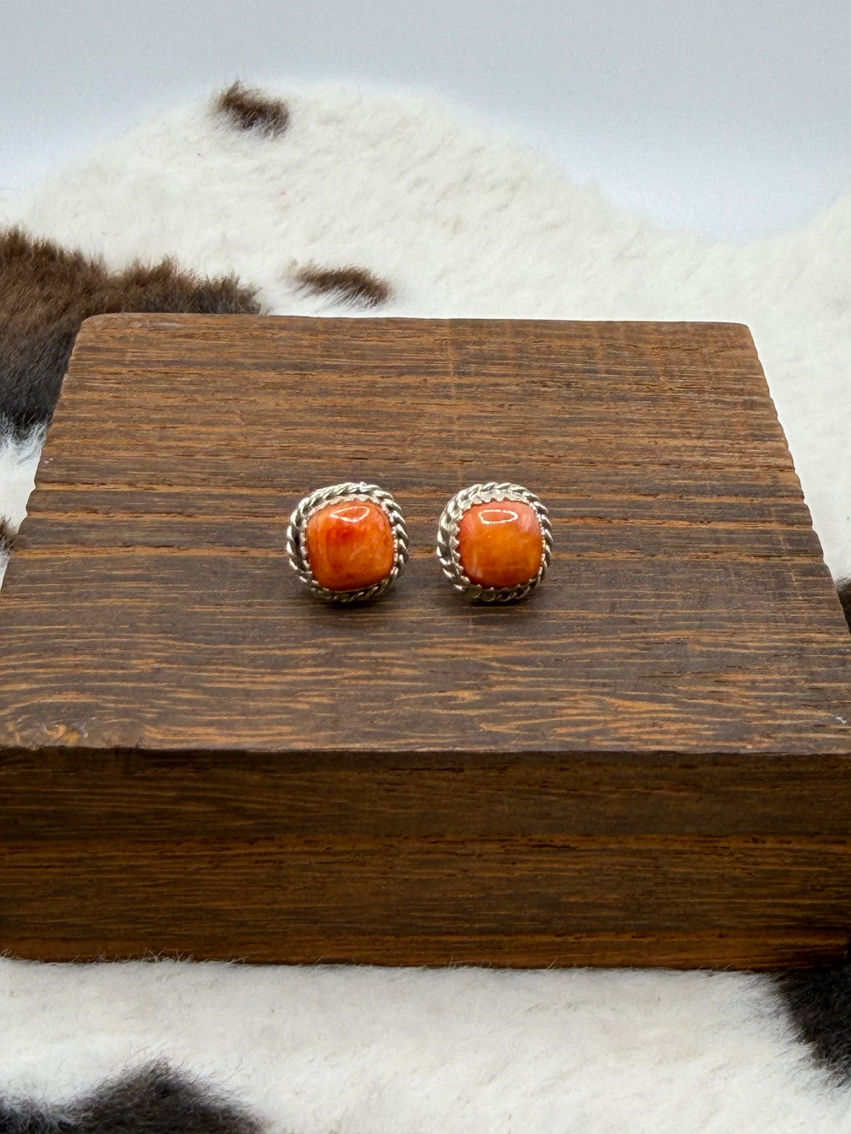 Navajo Made Orange Spiny Oyster Shell Studs by Annabelle Lantana