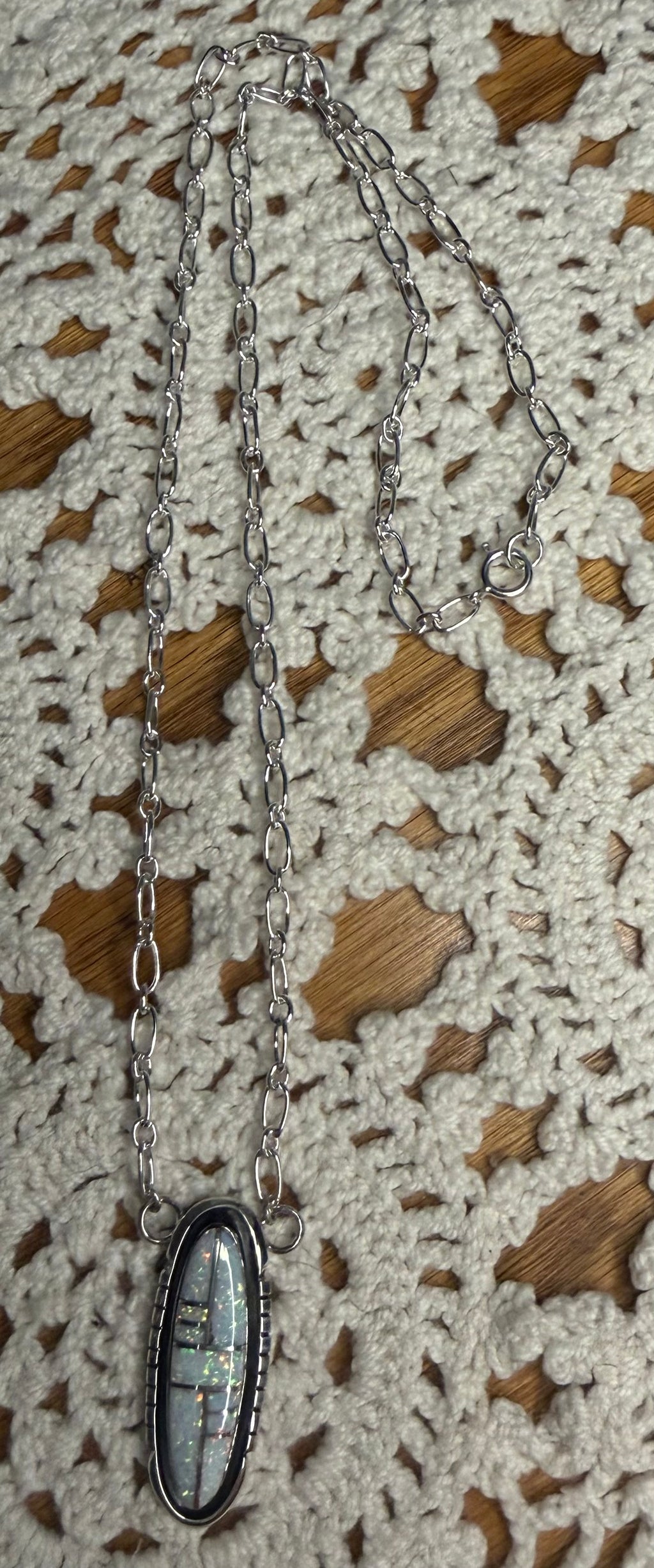 Navajo Made Opal Inlay Necklace By Edward Johnson 20”