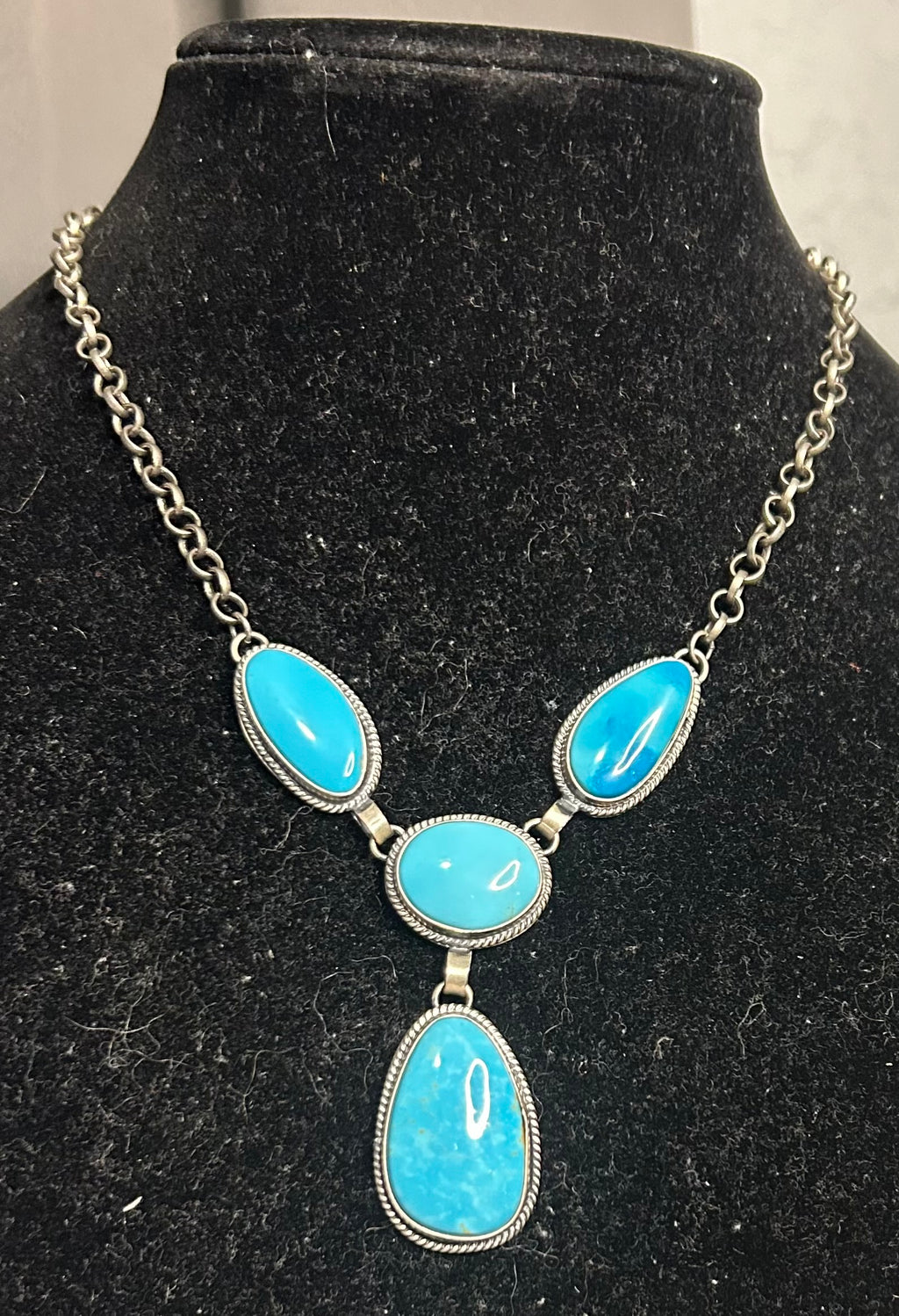 Navajo Handmade Armenian Turquoise Lariat Necklace by Mary Ellen Pease
