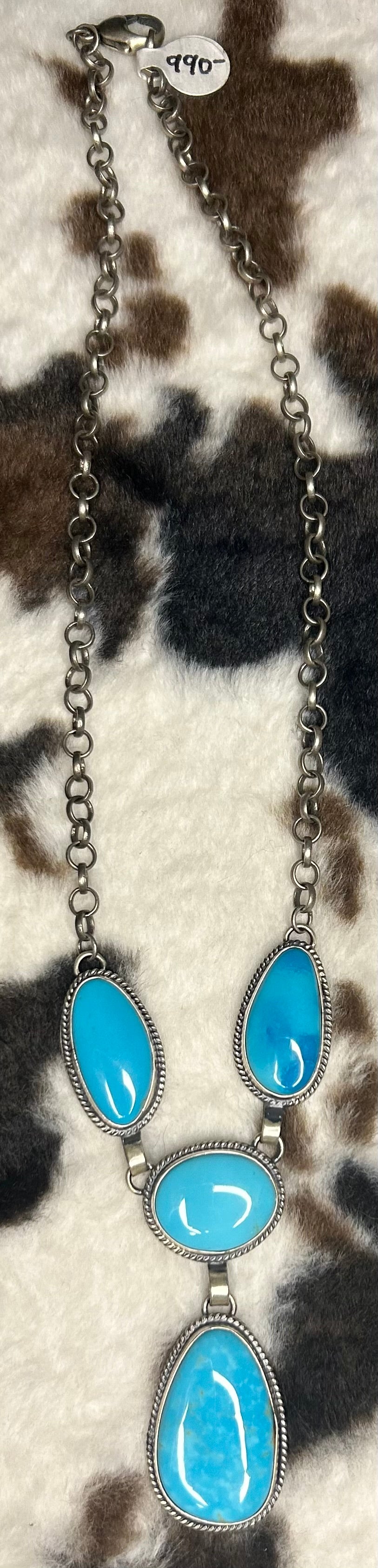 Navajo Handmade Armenian Turquoise Lariat Necklace by Mary Ellen Pease