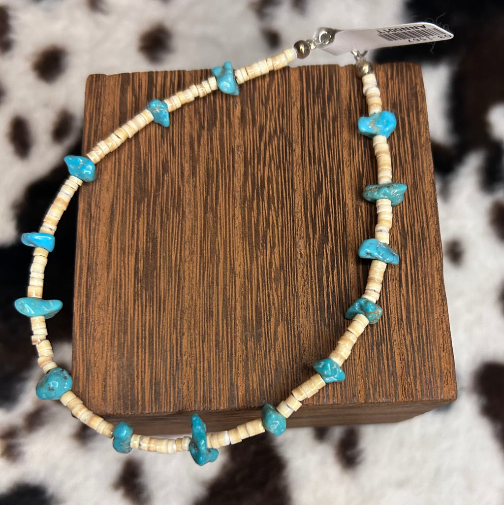 Turquoise and Heishi Ankle or Wrist Bracelet by Naomi Garcia