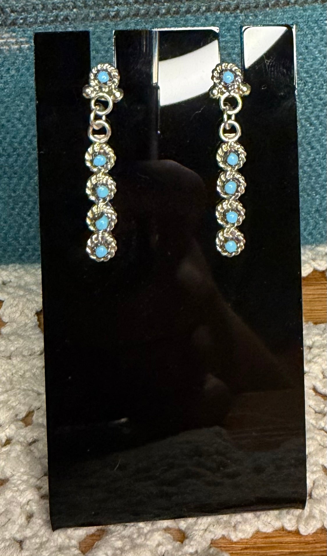 Zuni Made Sleeping Beauty Turquoise Dangle Earrings By Micheal Gechache