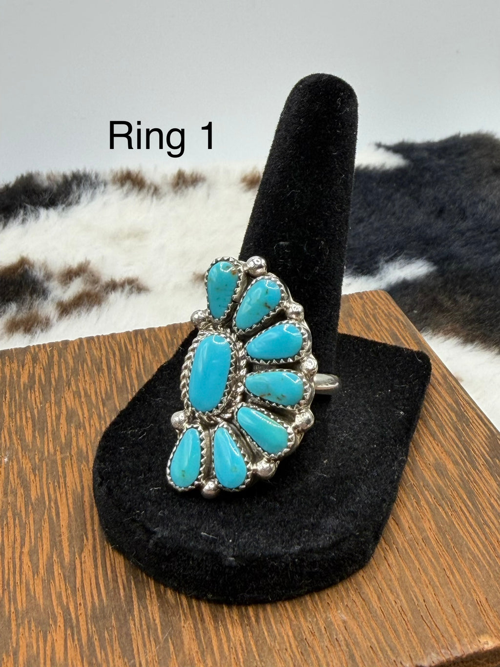 Zuni Handmade Kingman Half Cluster Adjustable Rings by Alicia Wilson