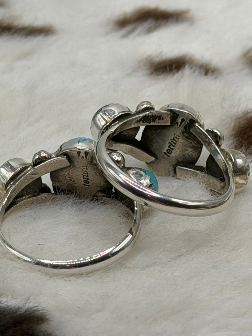 Navajo Handmade Turquoise three stone Rings by Robinson Martinez