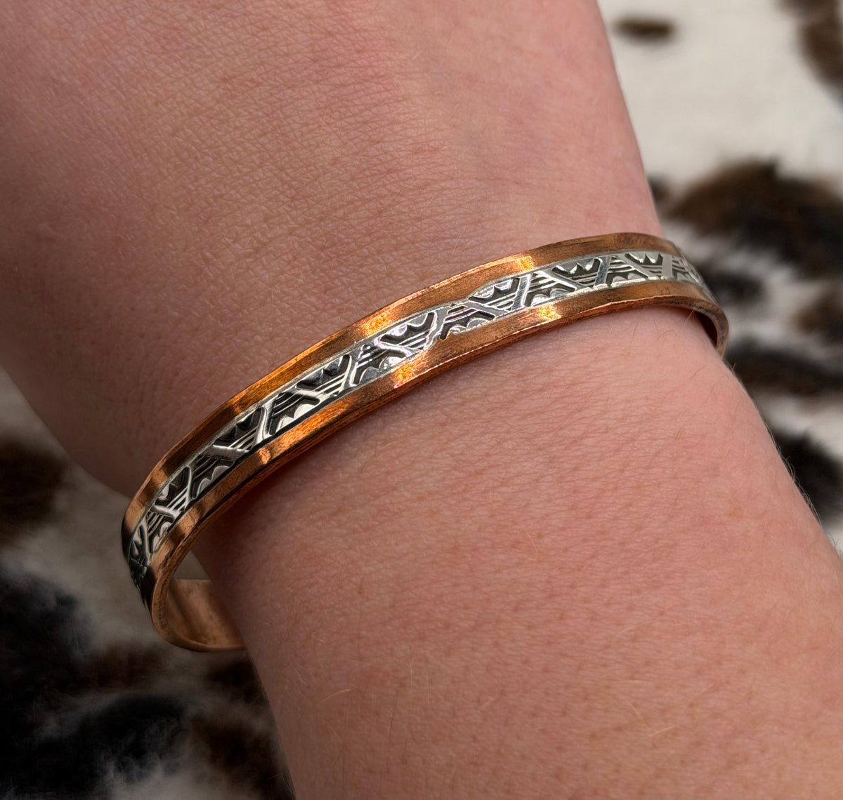 Navajo Handmade Sterling and Copper Cuff Bracelets by Wylie Secatero