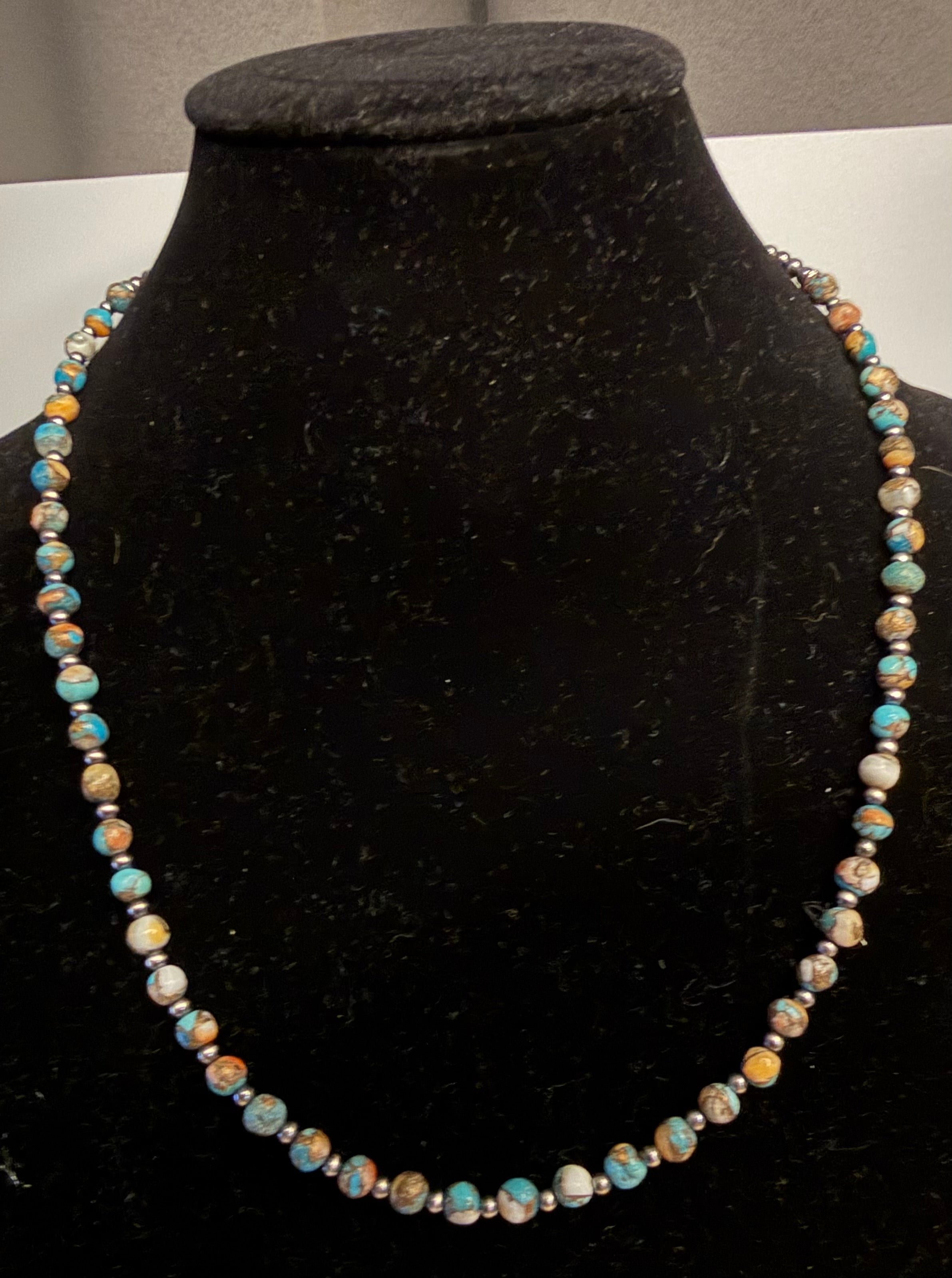 Spiny Oyster Shell and Kingman Machine Made Pearls Necklace