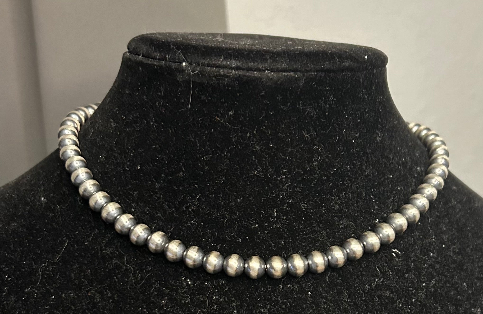 Sterling Silver Machine Made Beaded 7mm Pearl Necklace 14”