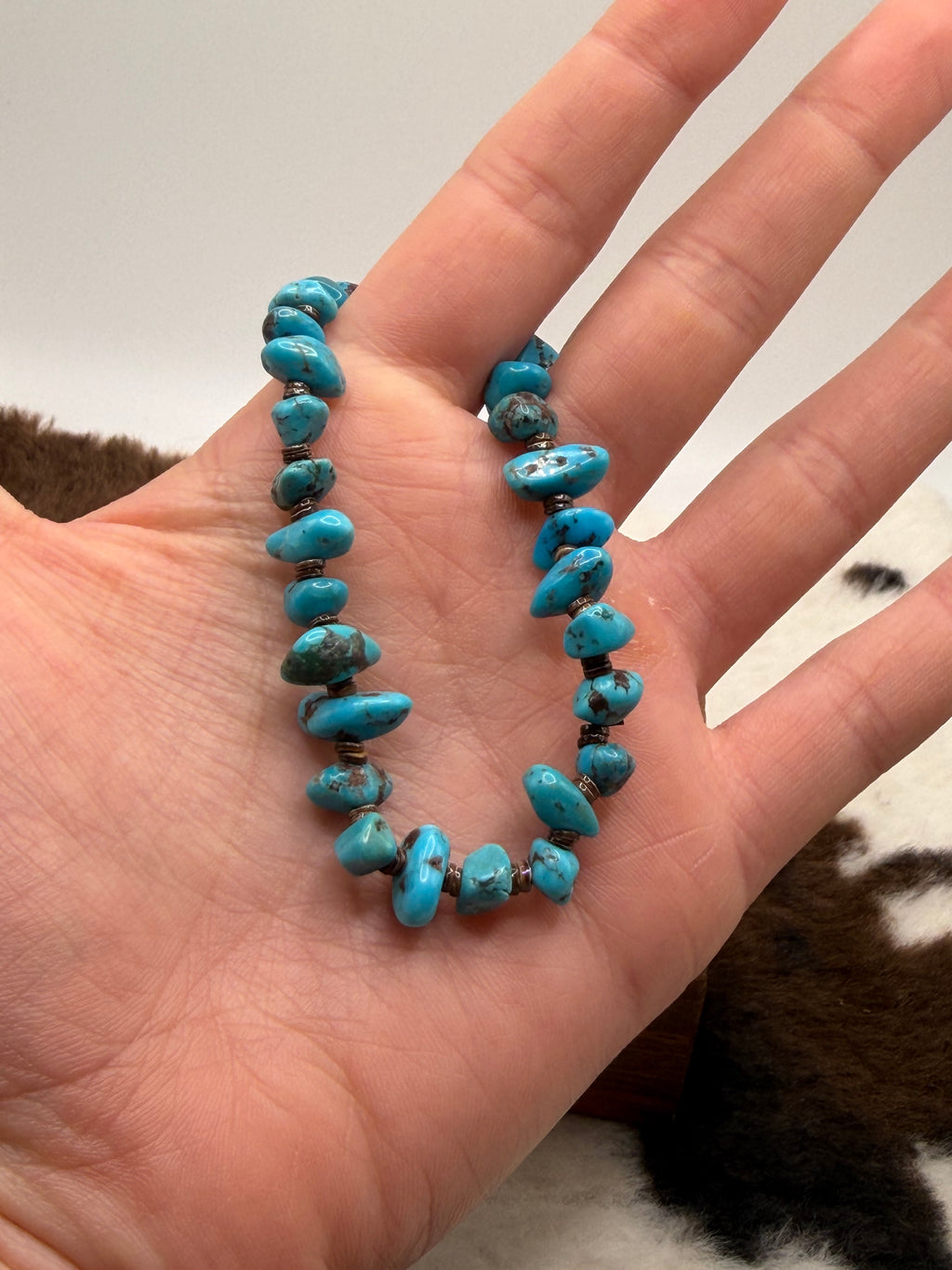 Navajo Handmade Sleeping Beauty Nugget Stretch Bracelet by Adrian Yazzie
