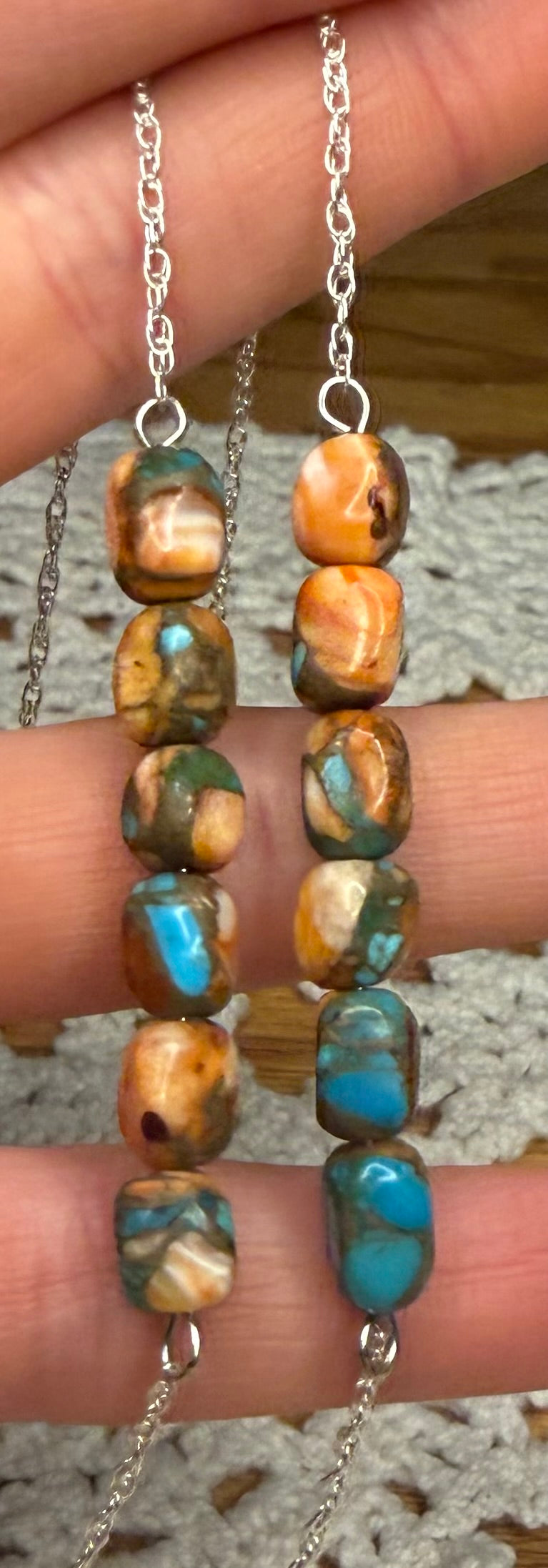 Navajo Made Spiny oyster with Turquoise 6 stone bar necklace by Valarie Johnson