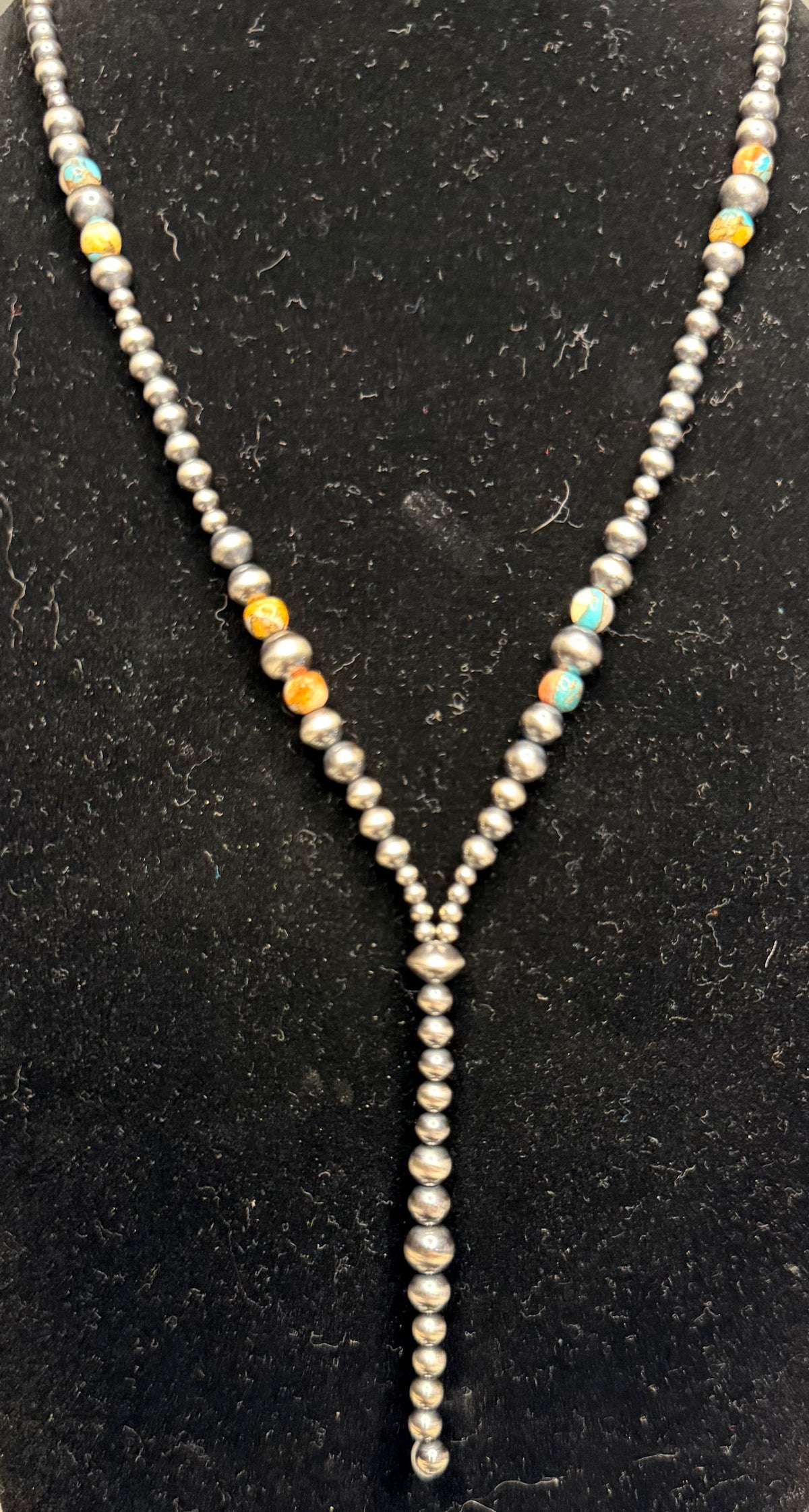 Machine Made Pearl Kingman and Spiny Oyster Shell Lariat Necklace