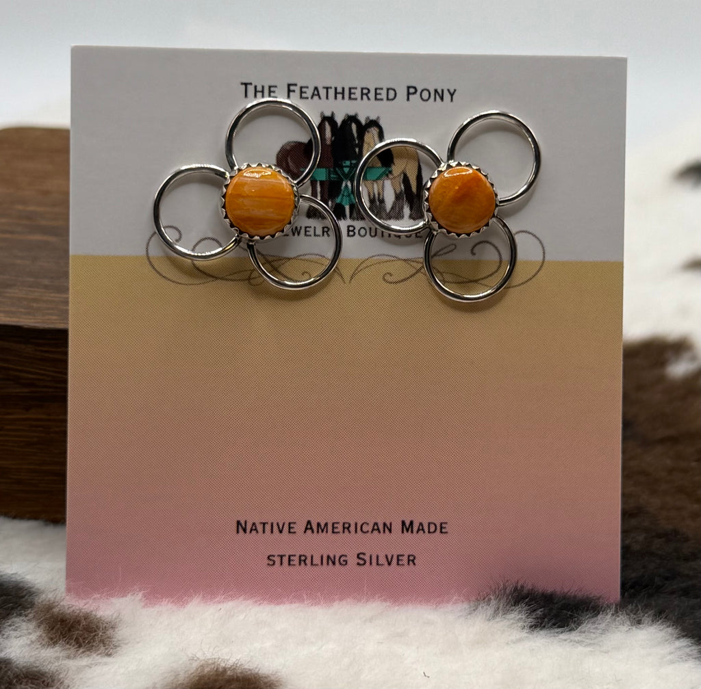 Navajo Made Orange Spiny Flower Earrings by Darrel Yazzie