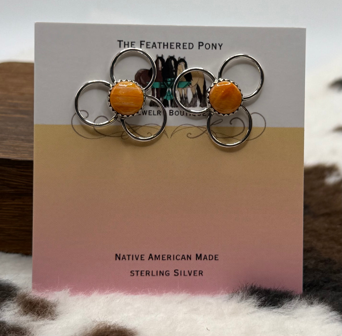 Navajo Made Orange Spiny Flower Earrings by Darrel Yazzie