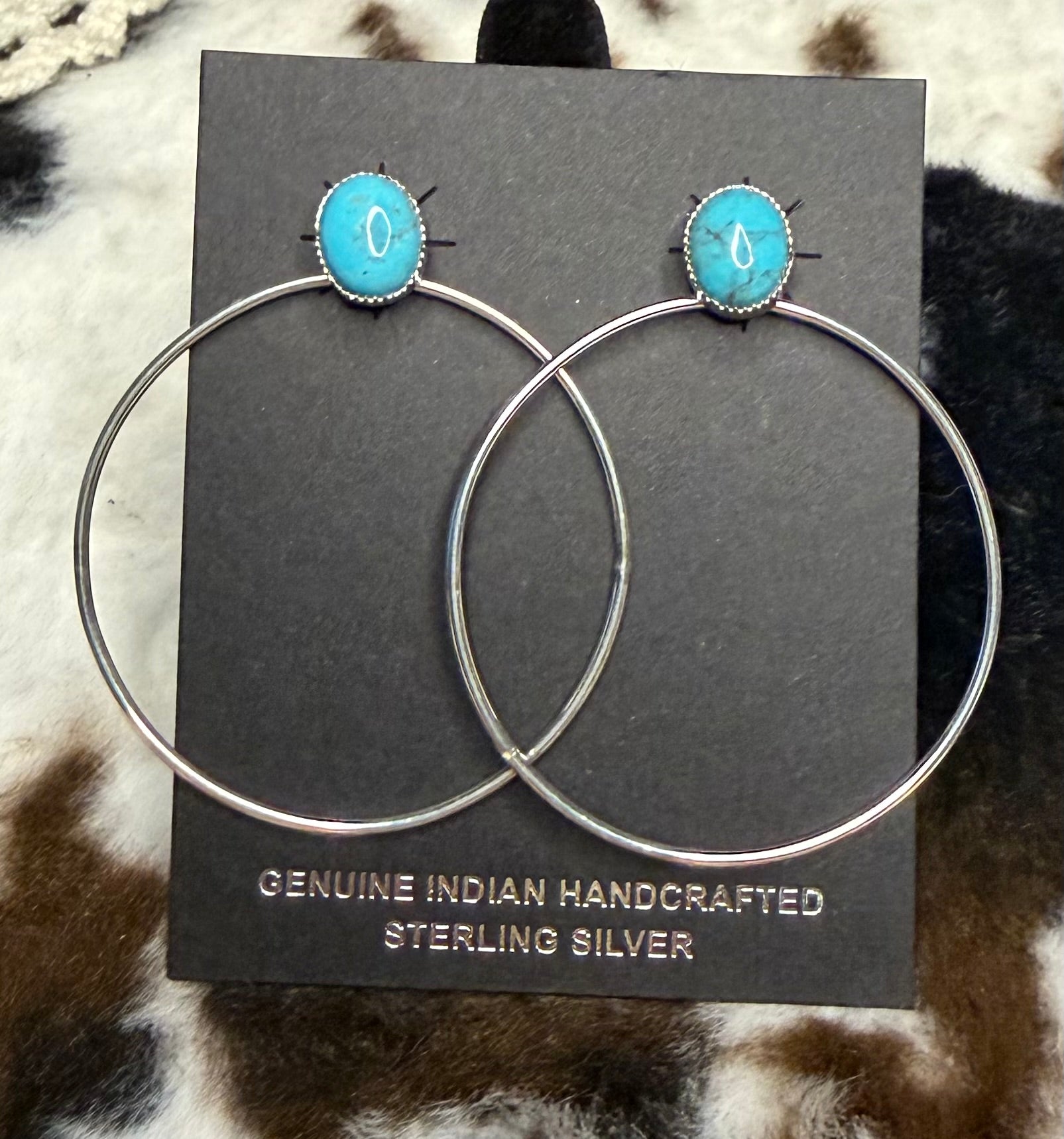 Navajo Handmade Sleeping Beauty Hoop Earrings By Eloise Kee