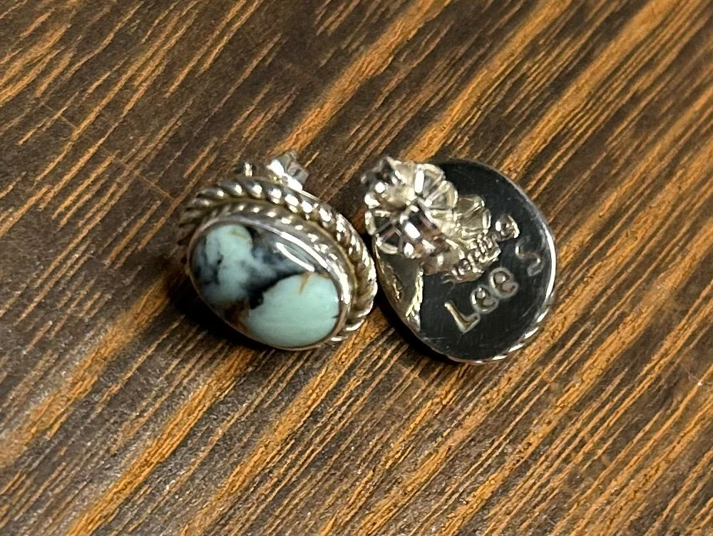 Navajo Handmade New lander Variscite Stud Earrings by Lee Sandoval
