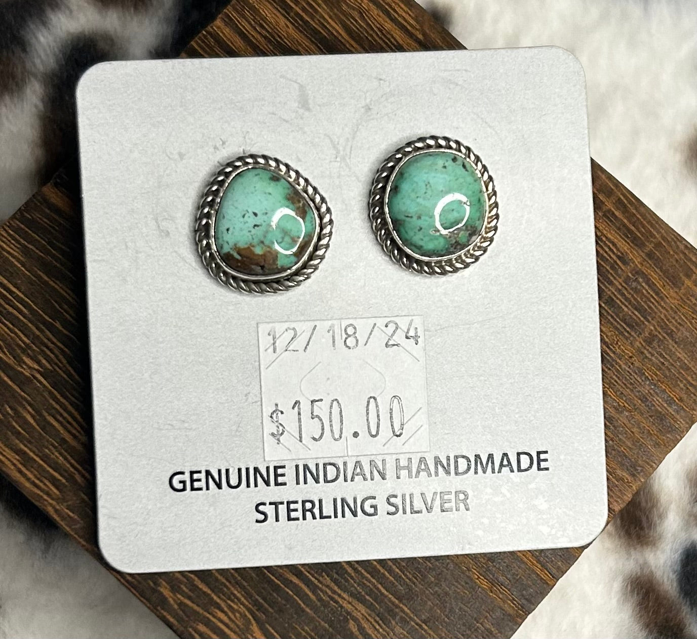 Native Made New Lander Variscite Stud Earrings