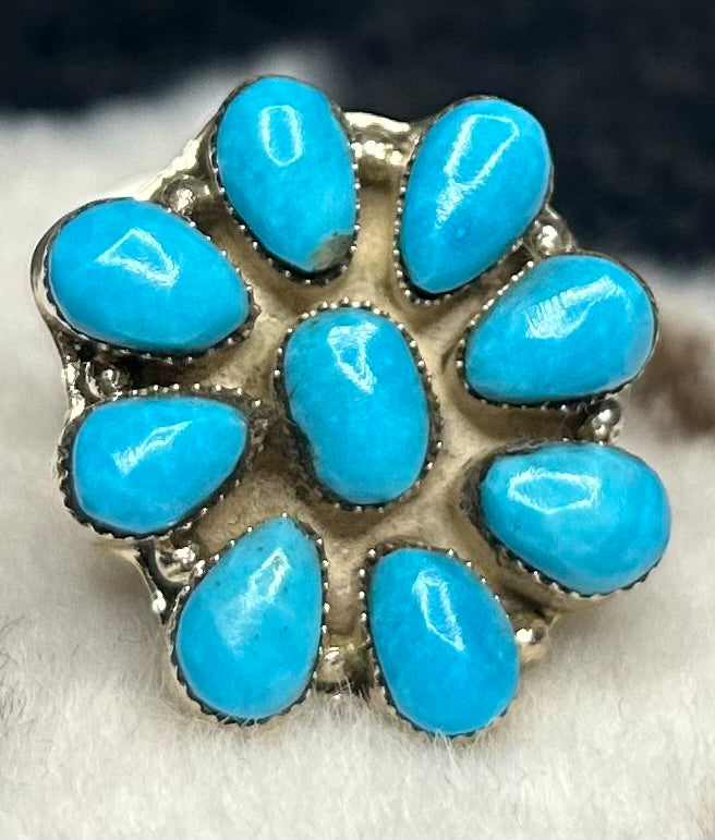 Kingman Turquoise Cluster Ring Size 7 by Running Bear