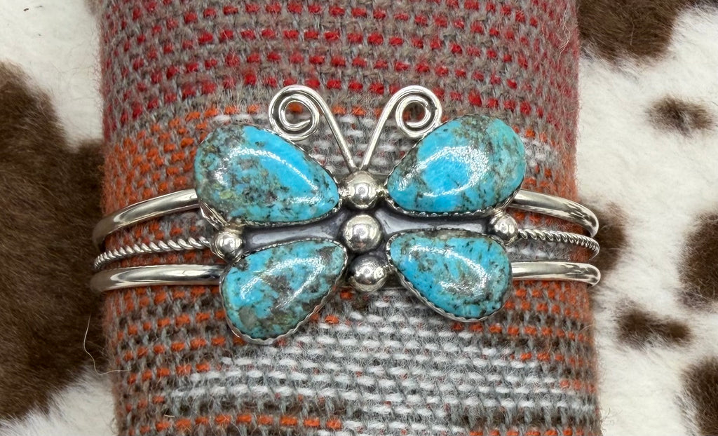 Navajo Made Turquoise Butterfly Cuff Bracelet by Jeanette Yazzie