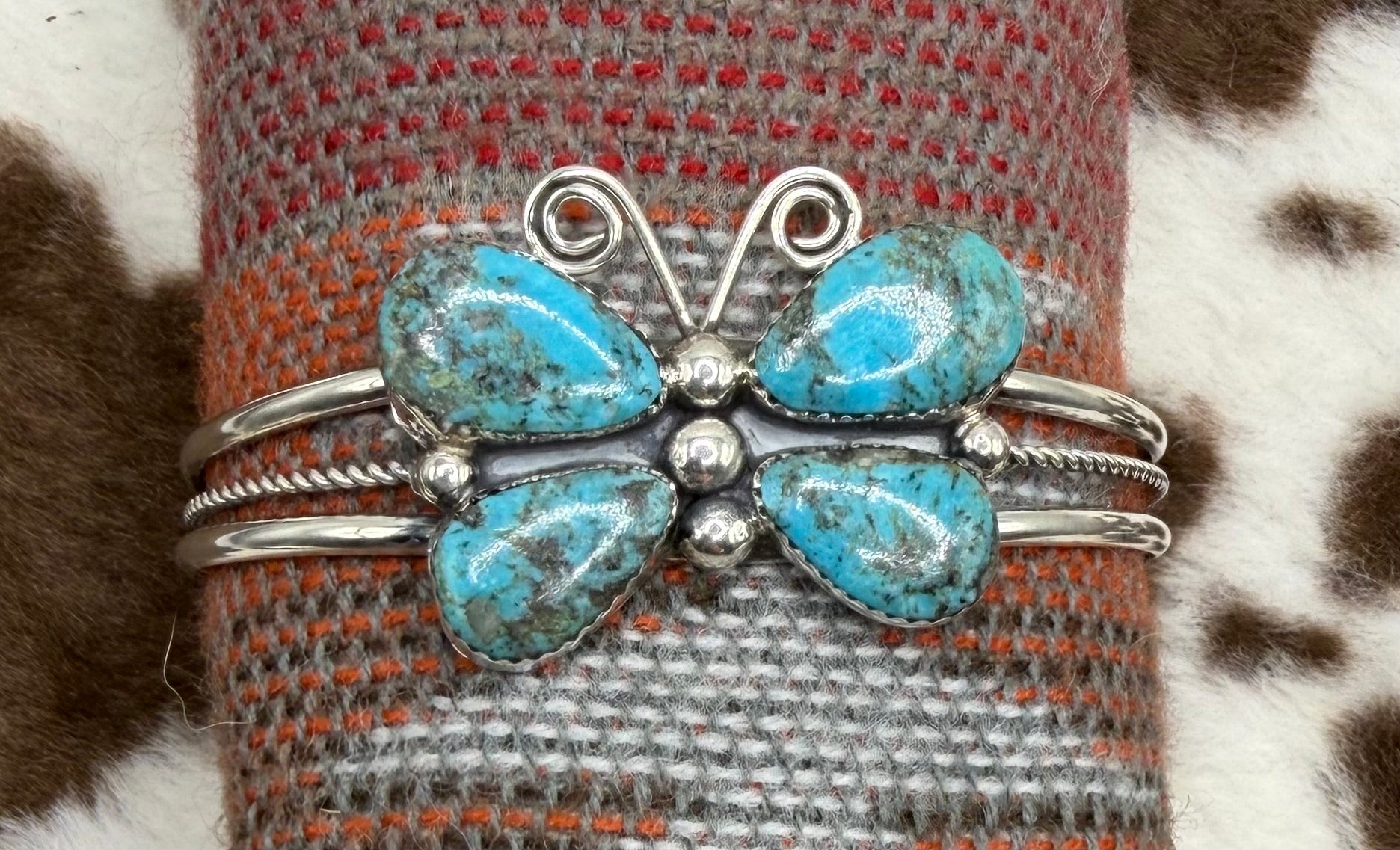 Navajo Made Turquoise Butterfly Cuff Bracelet by Jeanette Yazzie