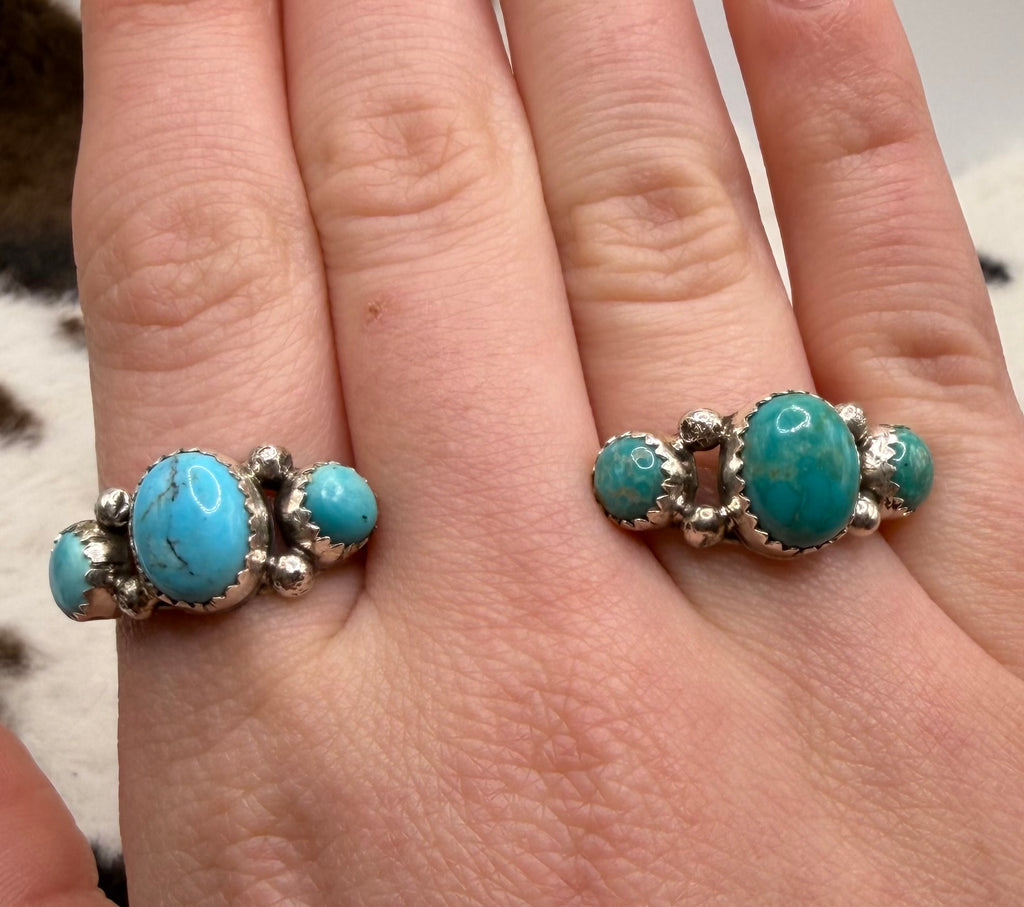 Navajo Handmade Turquoise three stone Rings by Robinson Martinez