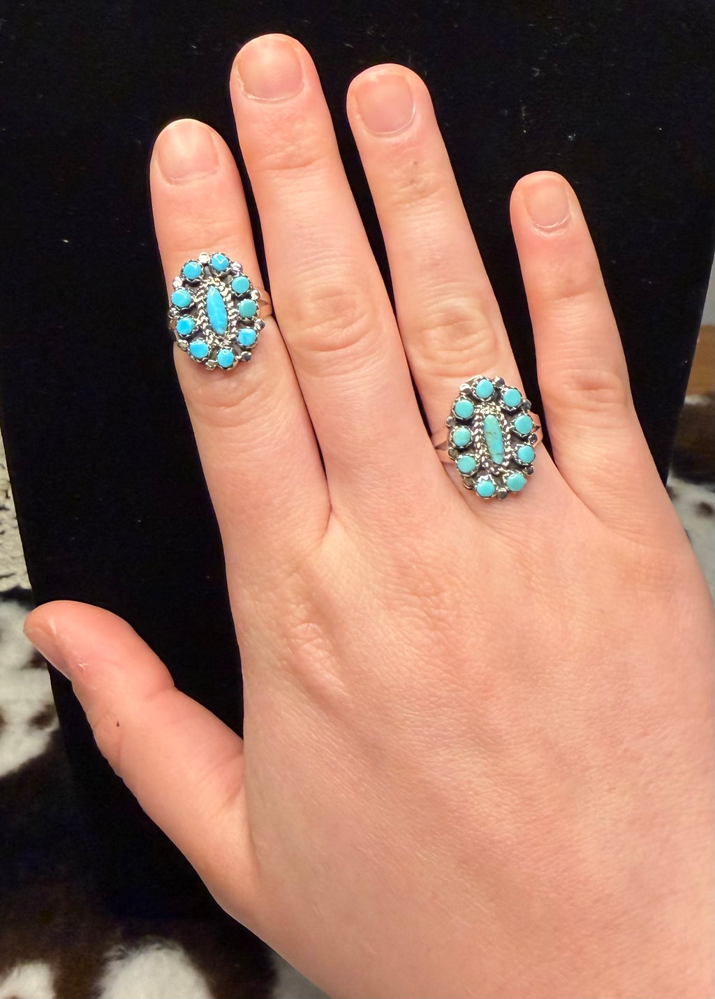 Navajo Handmade Turquoise Cluster Rings by Rosemary and Nathaniel Nez