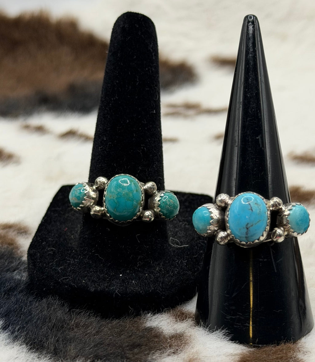 Navajo Handmade Turquoise three stone Rings by Robinson Martinez