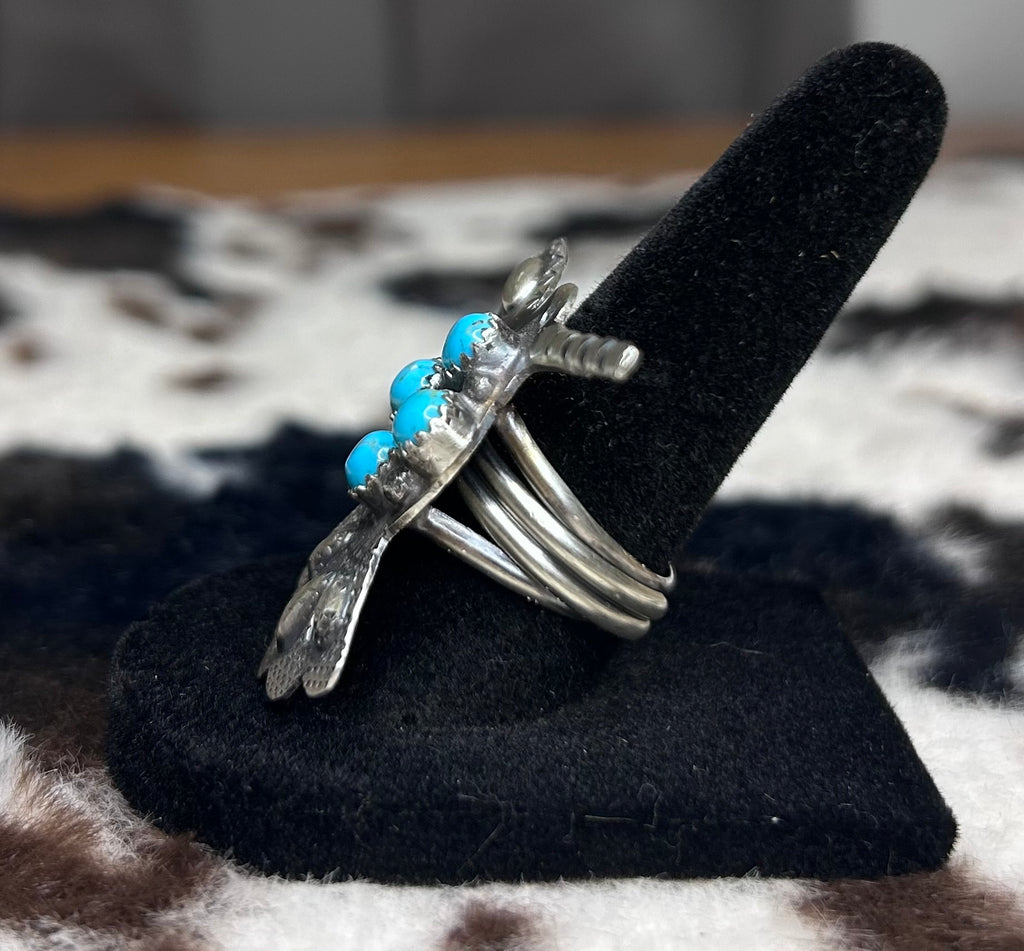 Navajo Handmade Turquoise Humming Bird Ring Adjustable by Tim Yazzie