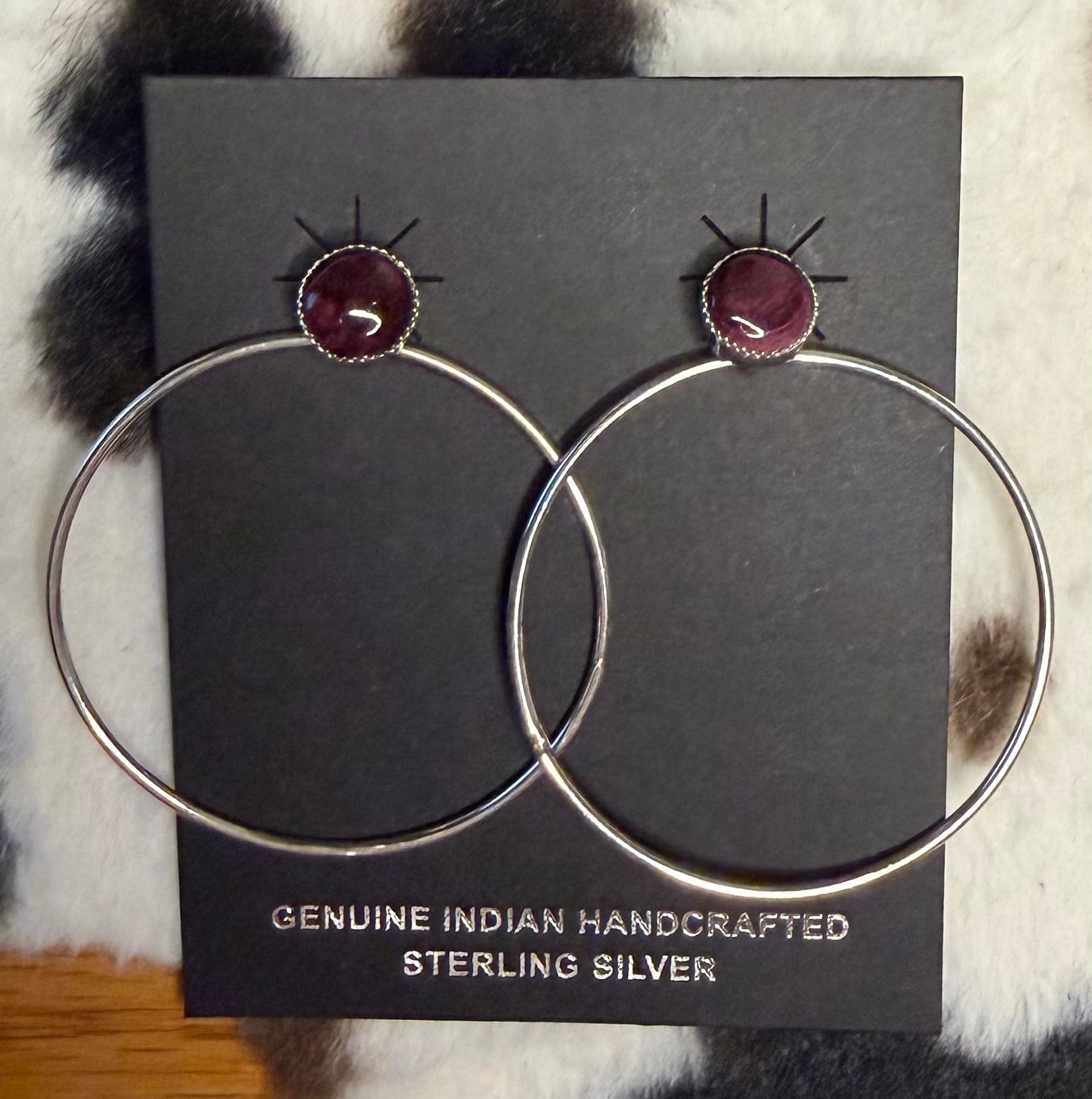 Navajo Handmade Purple Spiny Oyster Shell Hoop Earrings By Eloise Kee