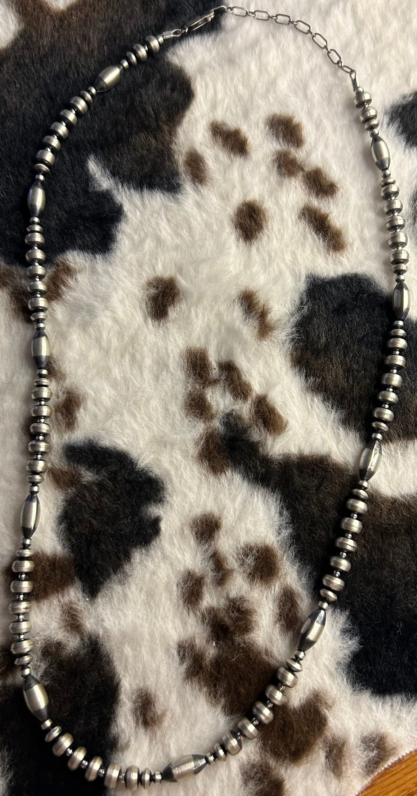 Sterling Silver Machine Made Pearl and Torpedo Beaded Necklace 20” on a 2 inch extender