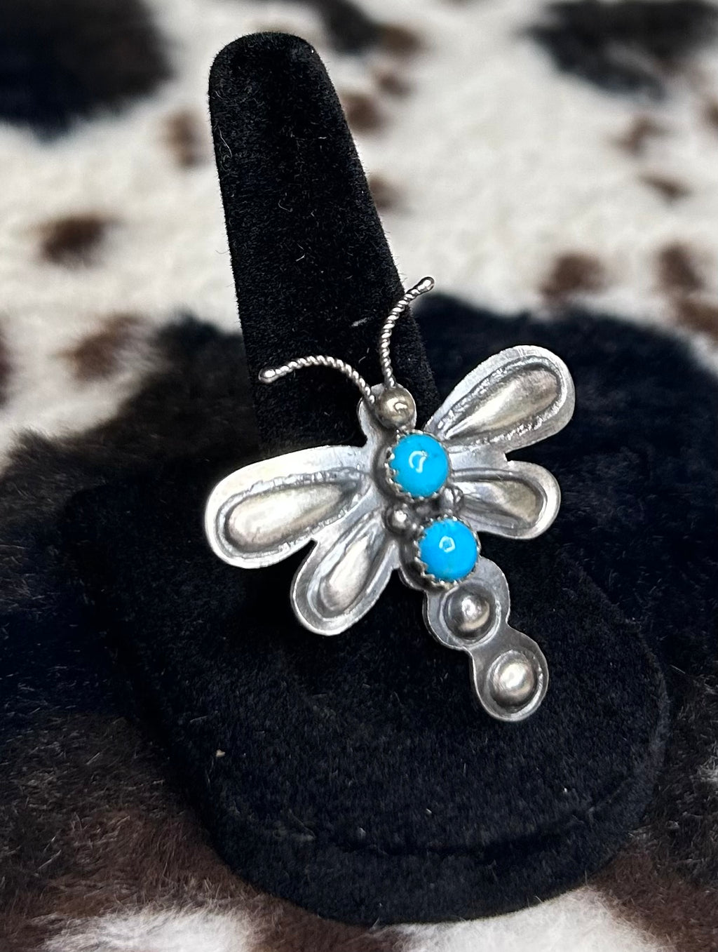 Navajo Handmade Turquoise Dragon Fly Ring Adjustable by Tim Yazzie