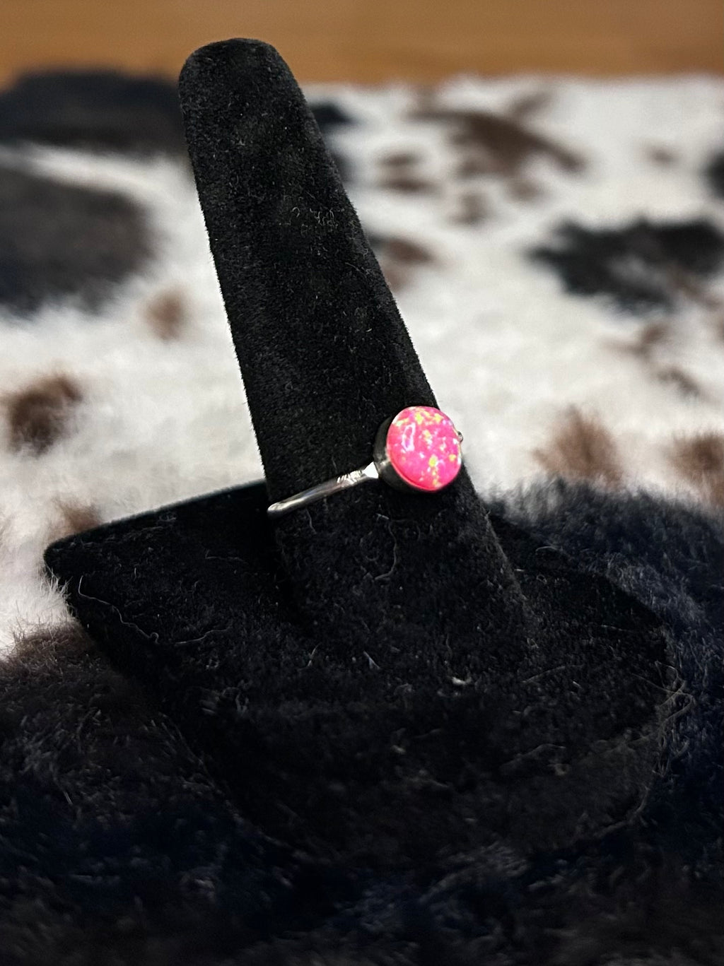 Zuni Handmade Round Pink Opal Ring by Richard and Trista Siow.