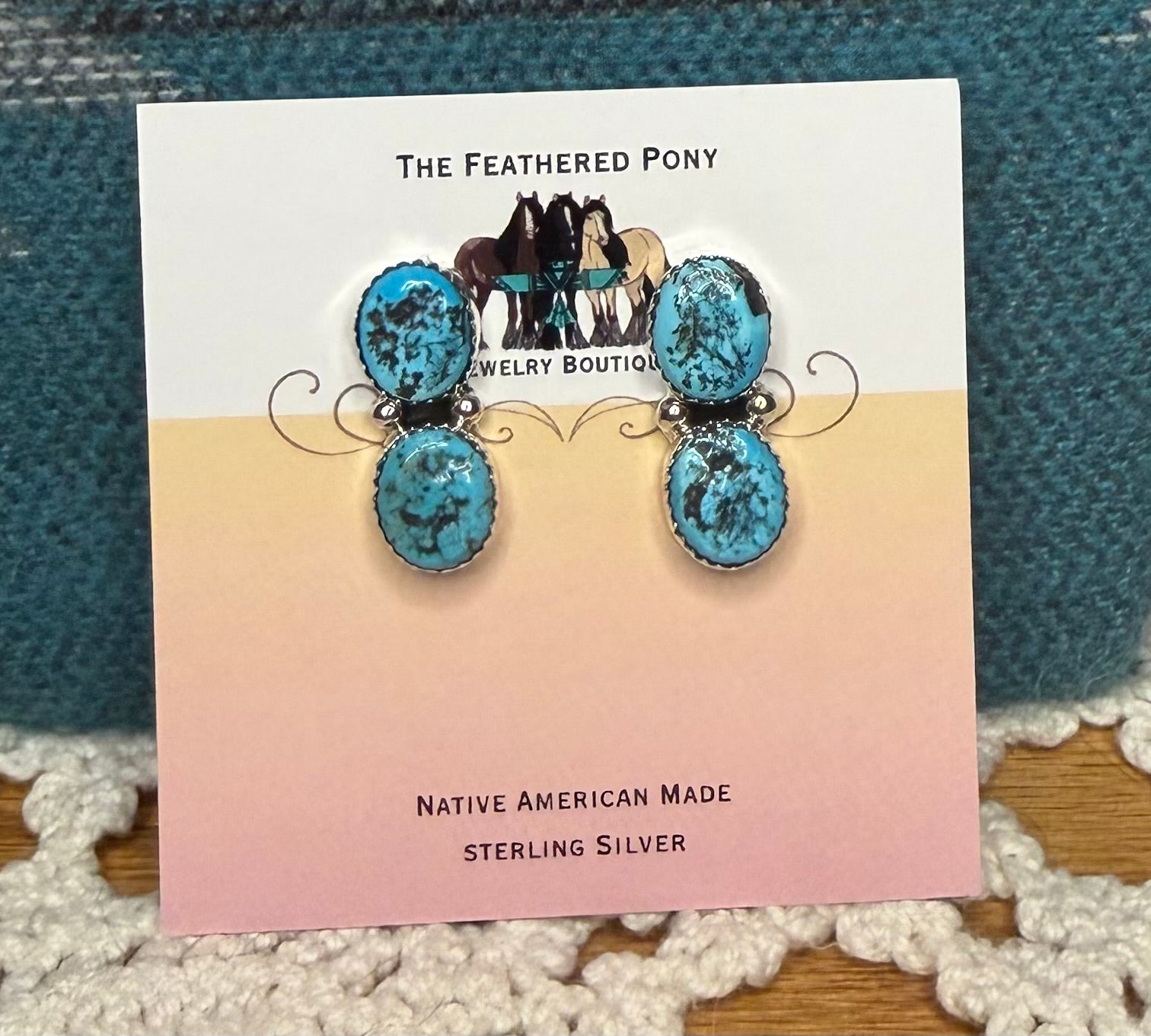 Navajo Handmade Kingman Turquoise Stud Earrings by Julie Etsitty