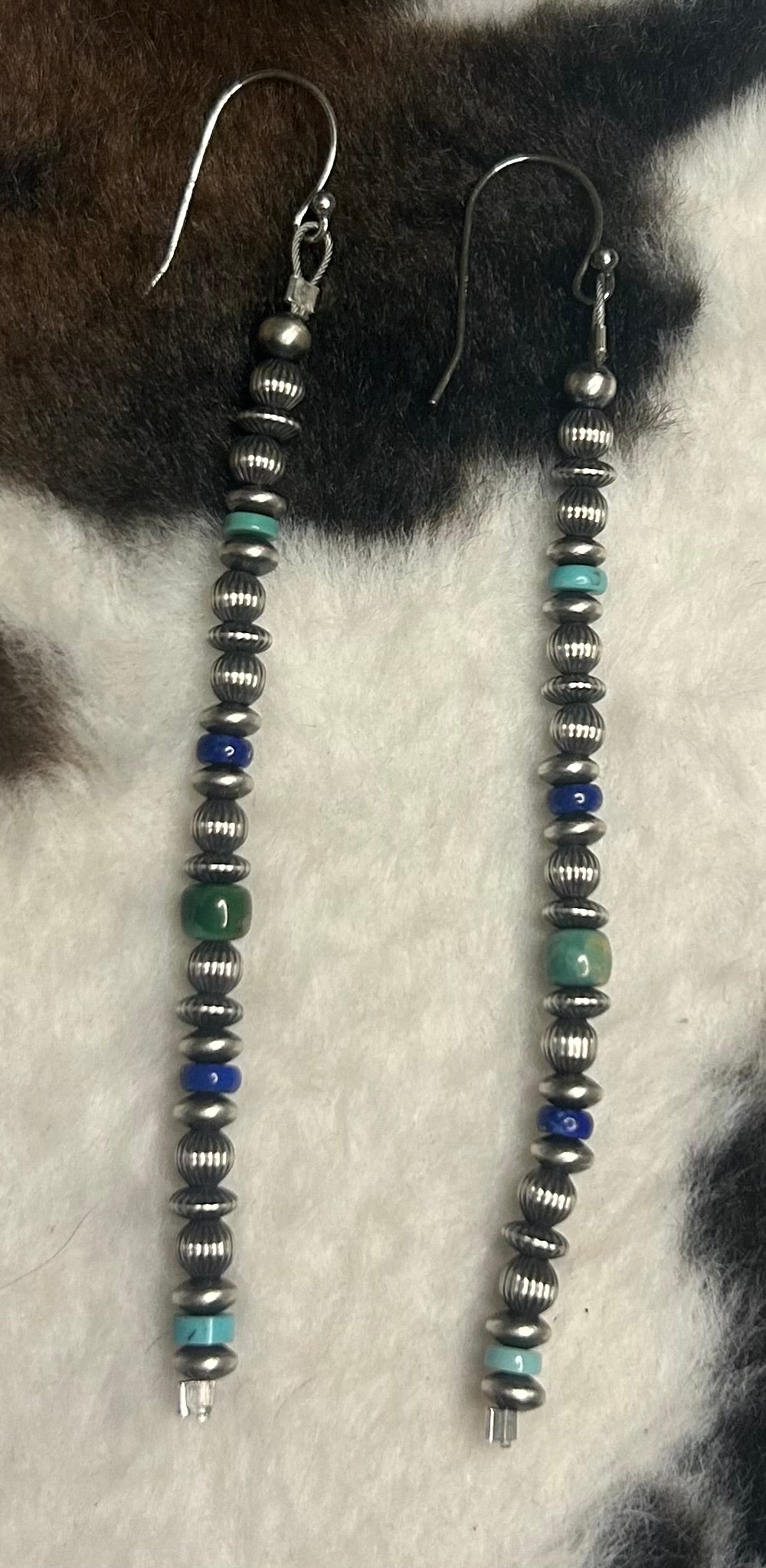 Sterling Silver Machine Made Pearl Turquoise and Lapis Earrings