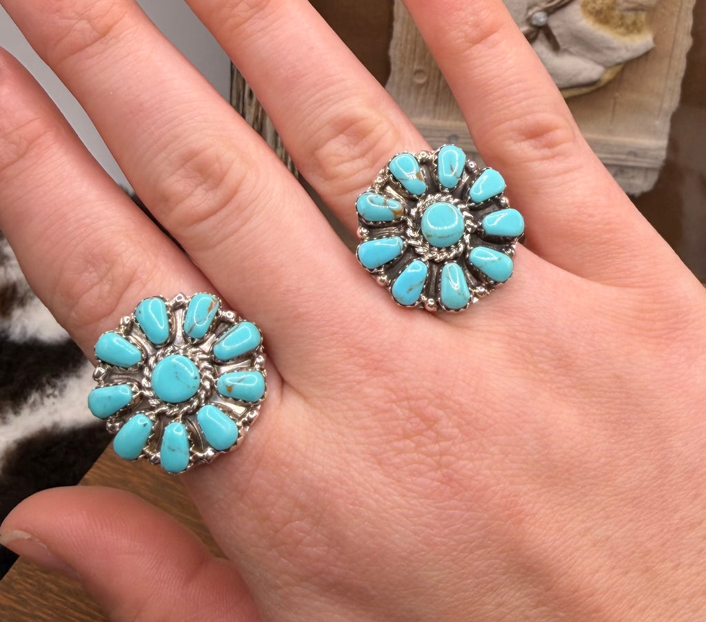 Navajo Handmade Turquoise Cluster Rings by Julianna Benally