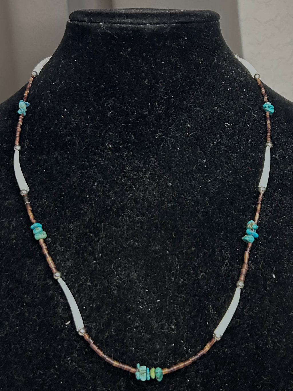 Turquoise, Heishi and Dentalium Necklace by Naomi Garcia