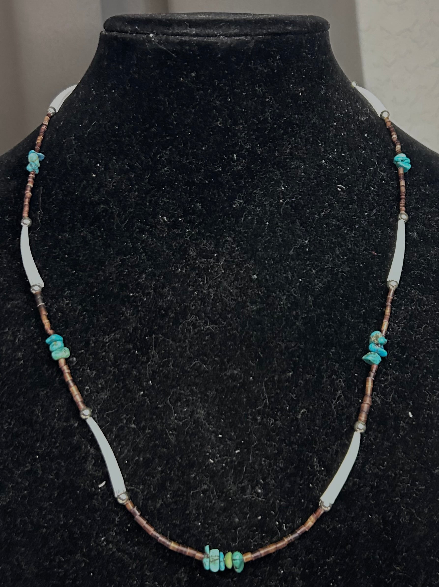 Turquoise, Heishi and Dentalium Necklace by Naomi Garcia