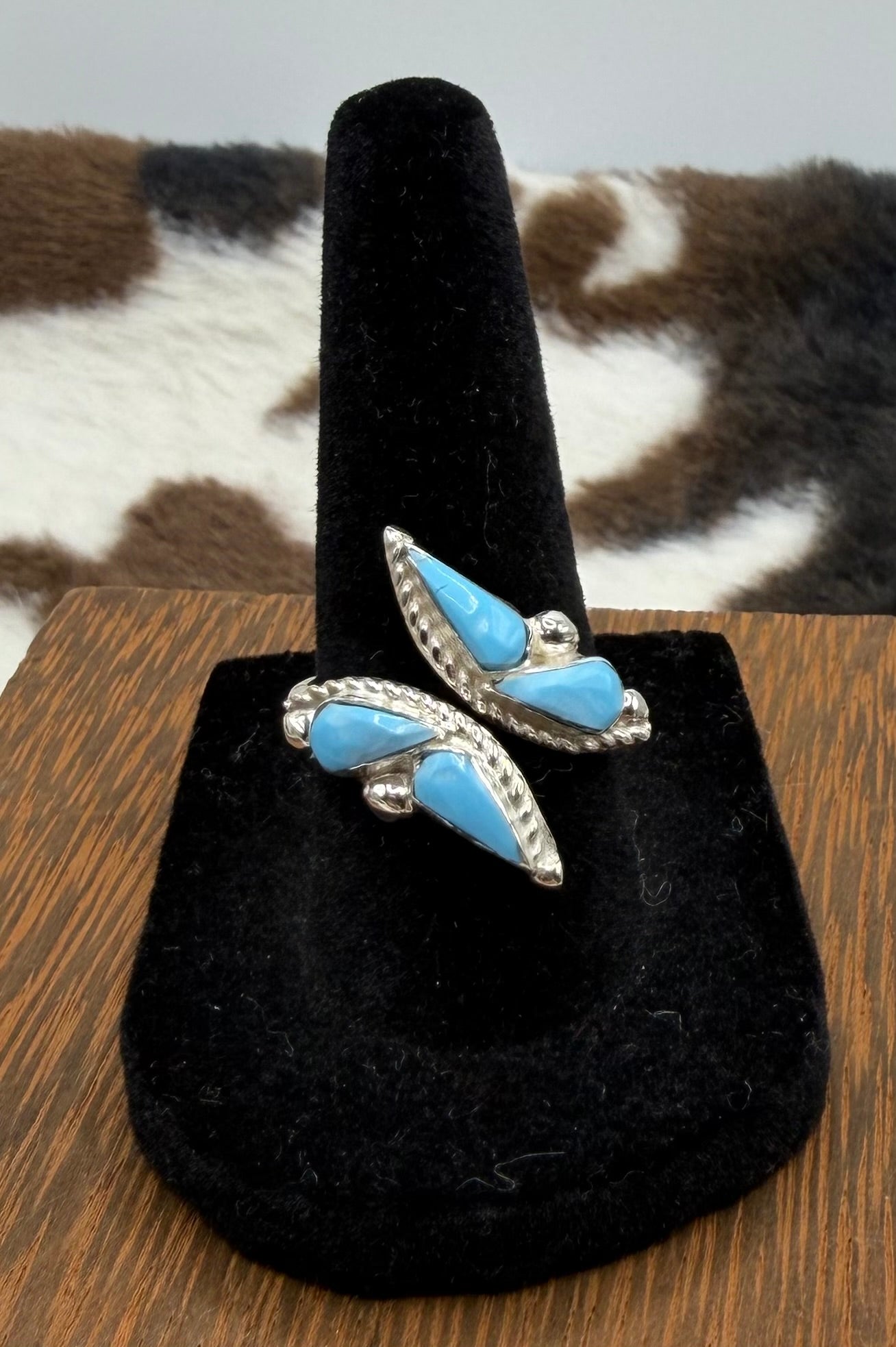Zuni Made Turquoise Adjustable Butterfly Ring by Joann Cooeyate