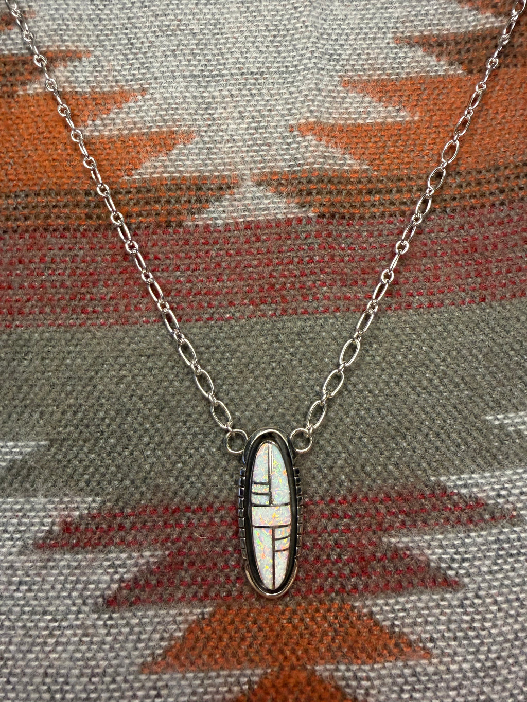 Navajo Made Opal Inlay Necklace By Edward Johnson 20”