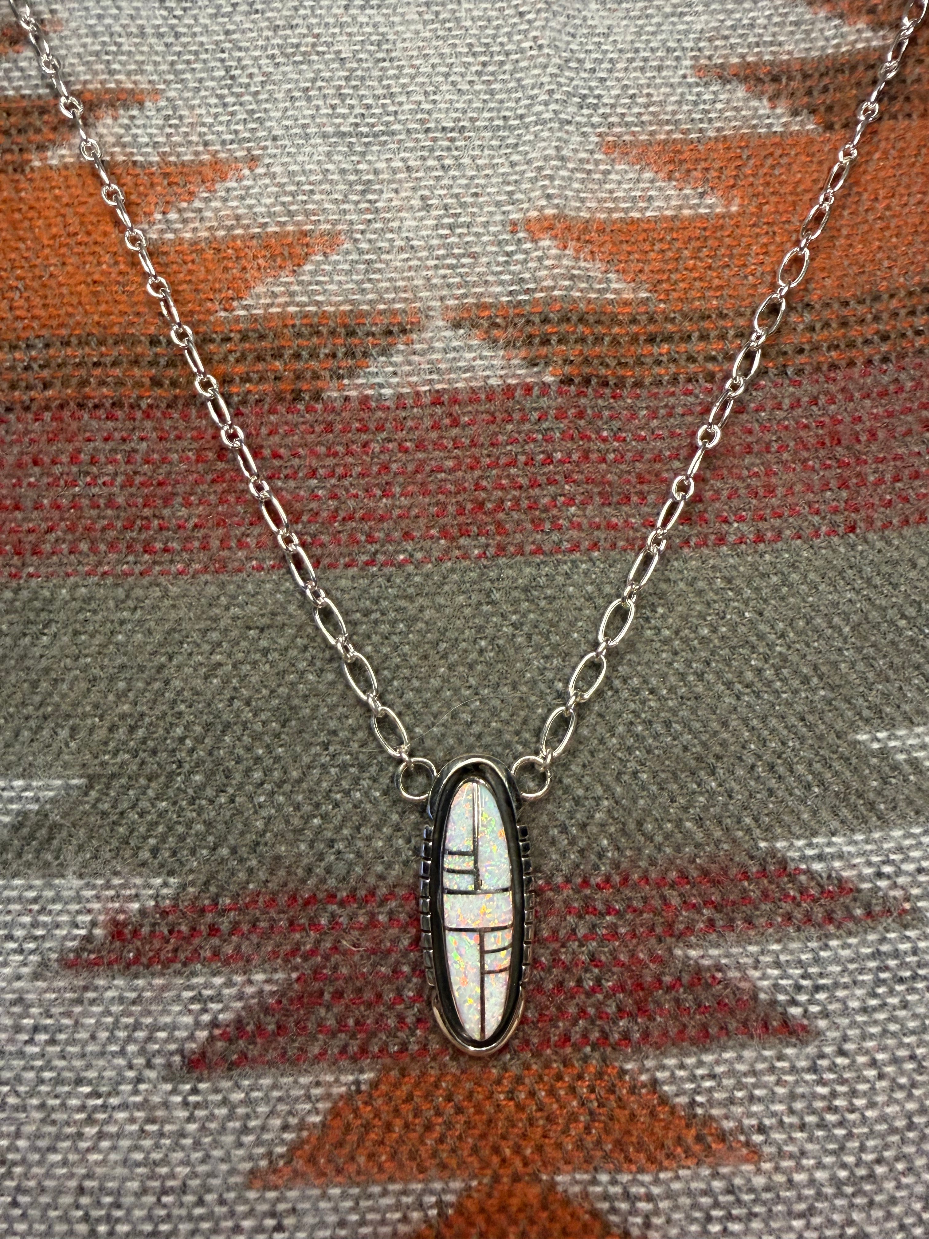 Navajo Made Opal Inlay Necklace By Edward Johnson 20”